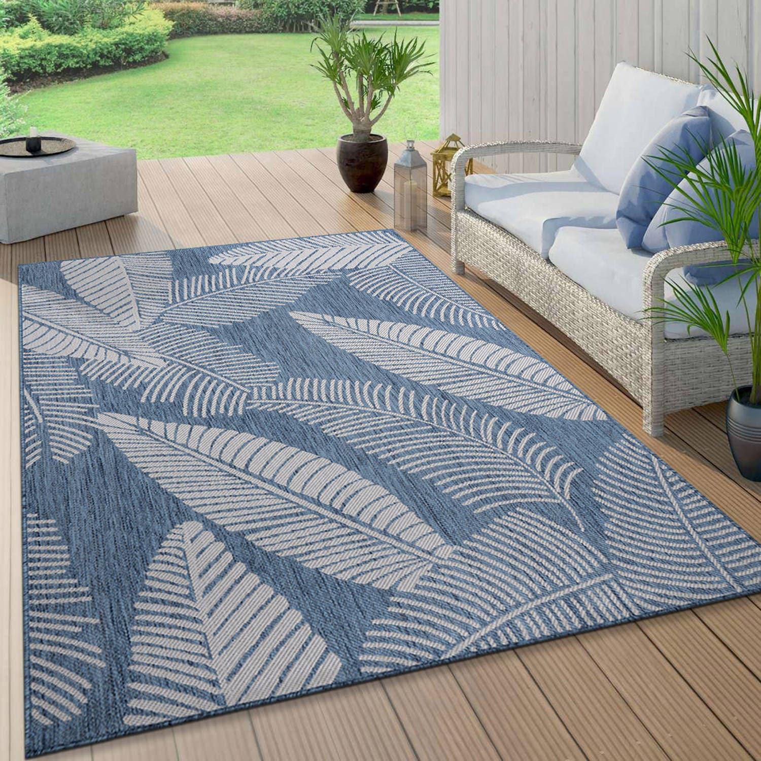 World Rug Gallery Distressed Palm Leaves Textured Flat Weave Indoor/Outdoor Area Rug - BLUE 7'10"X10'