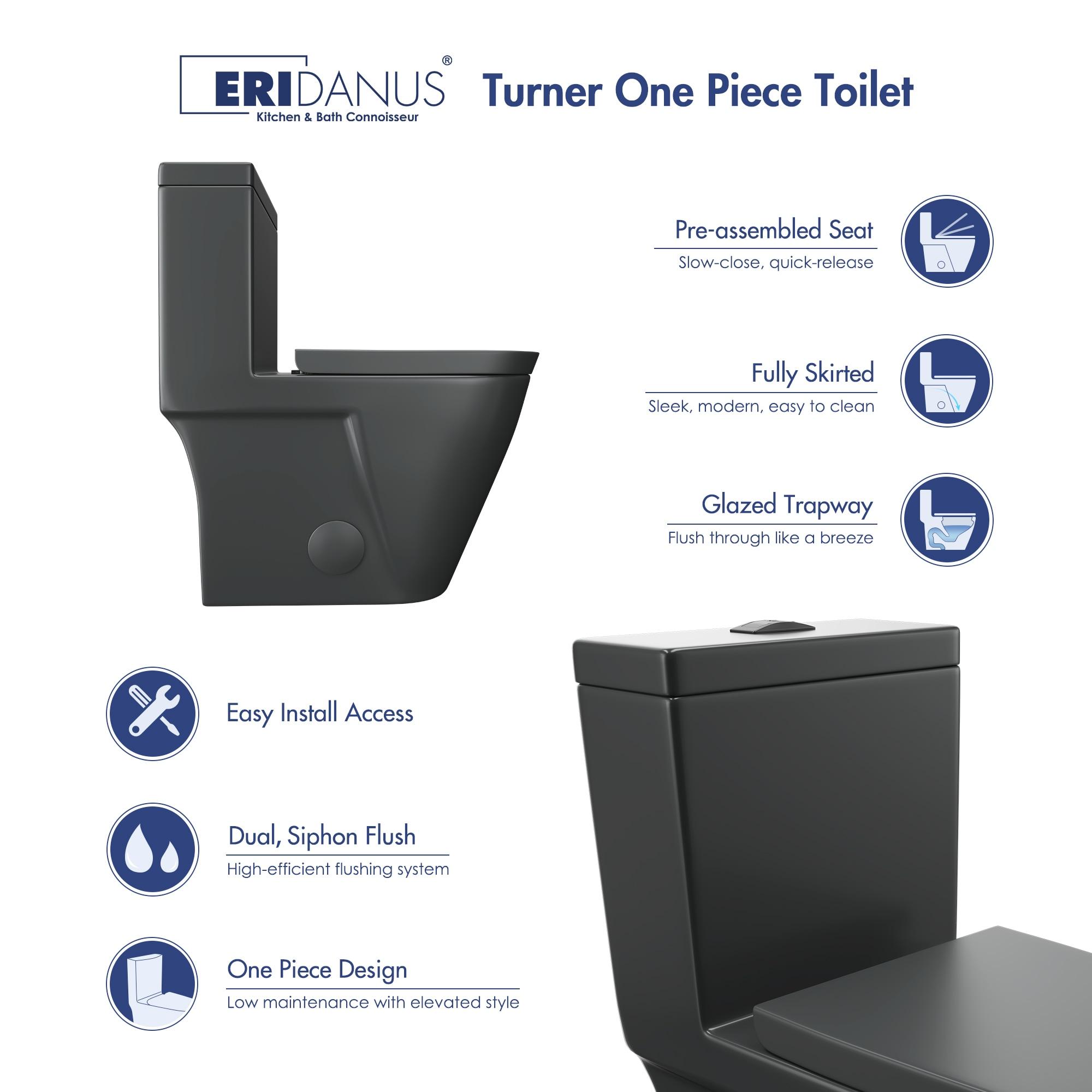 Turner 1.1/1.6 GPF Elongated Chair Height Floor Mounted Modern One-Piece Toilet (Seat Included)