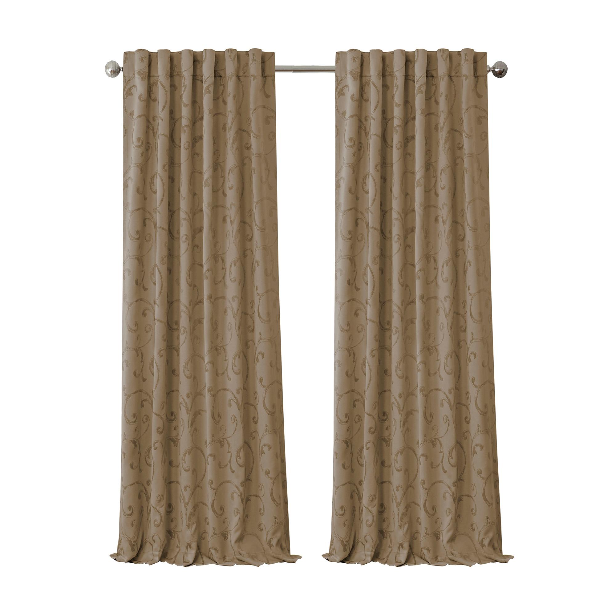 Mia Jacquard Scroll Blackout Window Curtain Panel - 52" x 95" - Taupe - Elrene Home Fashions