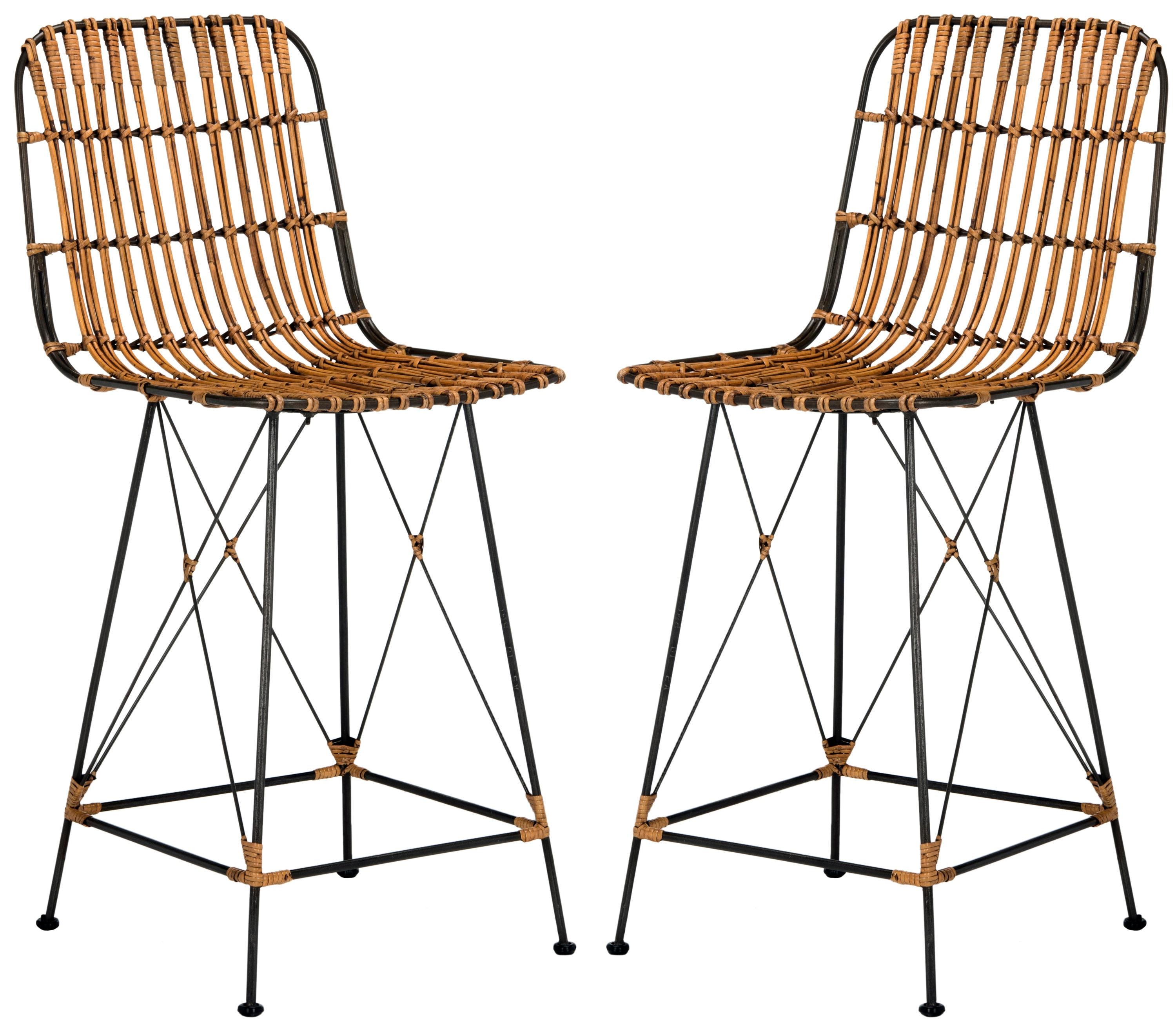 Minerva Wicker Counter Stool (Set of 2)  - WIK6509 - Natural Brown Wash/Black - Safavieh