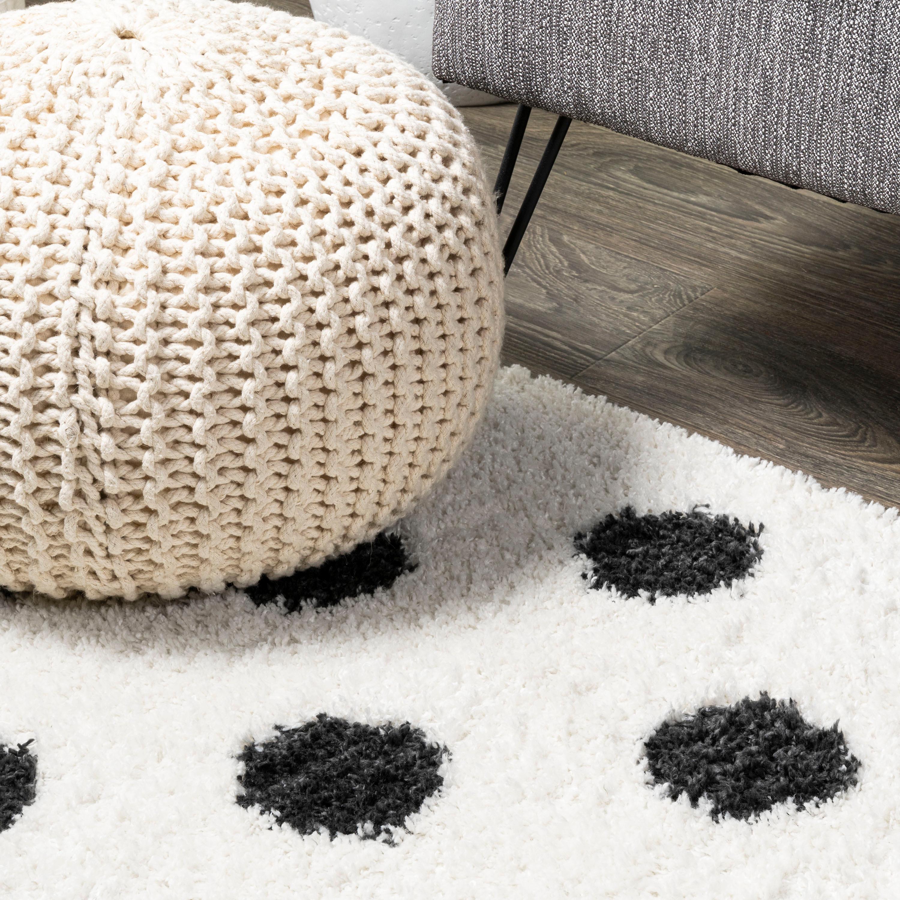 2'x10' Pere Modern Charcoal Dot Shag Runner Rug, White - JONATHAN Y
