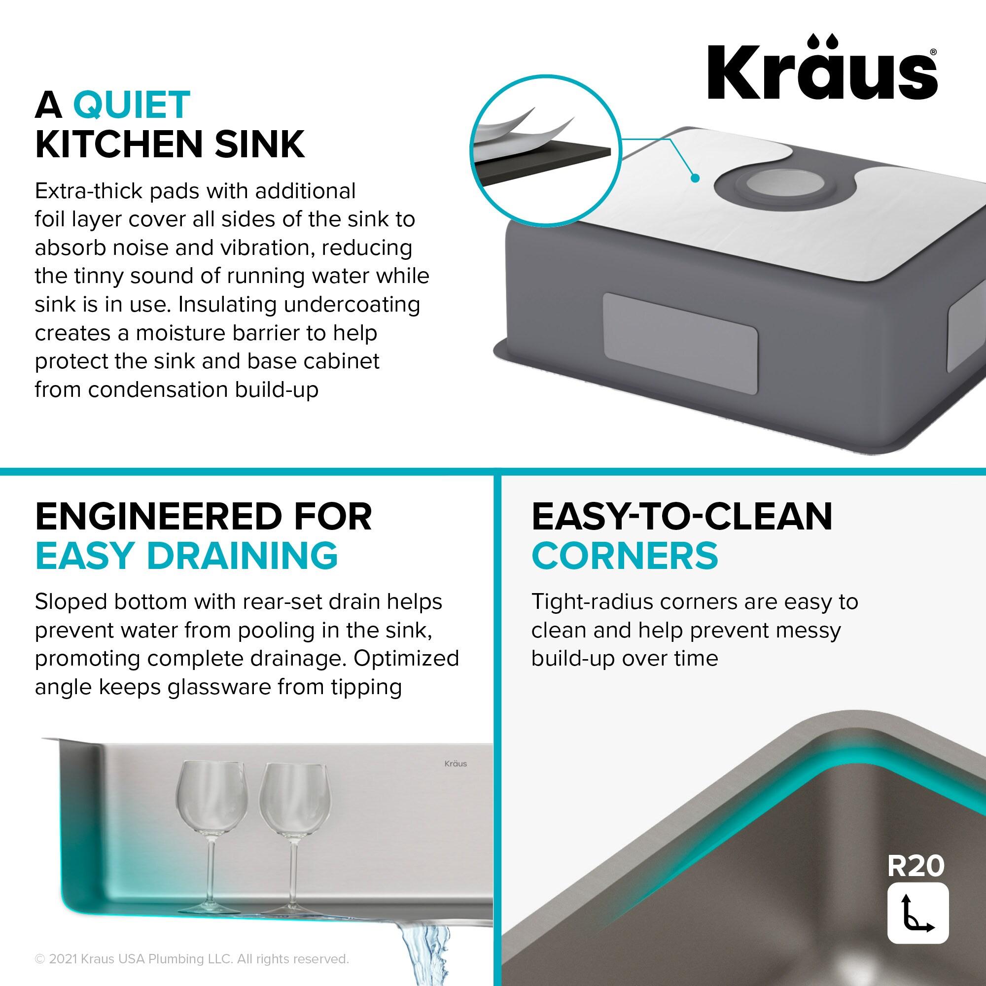 Dex™️ Series KRAUS 21" L Undermount 16 Gauge Stainless Steel Single Bowl Kitchen Sink