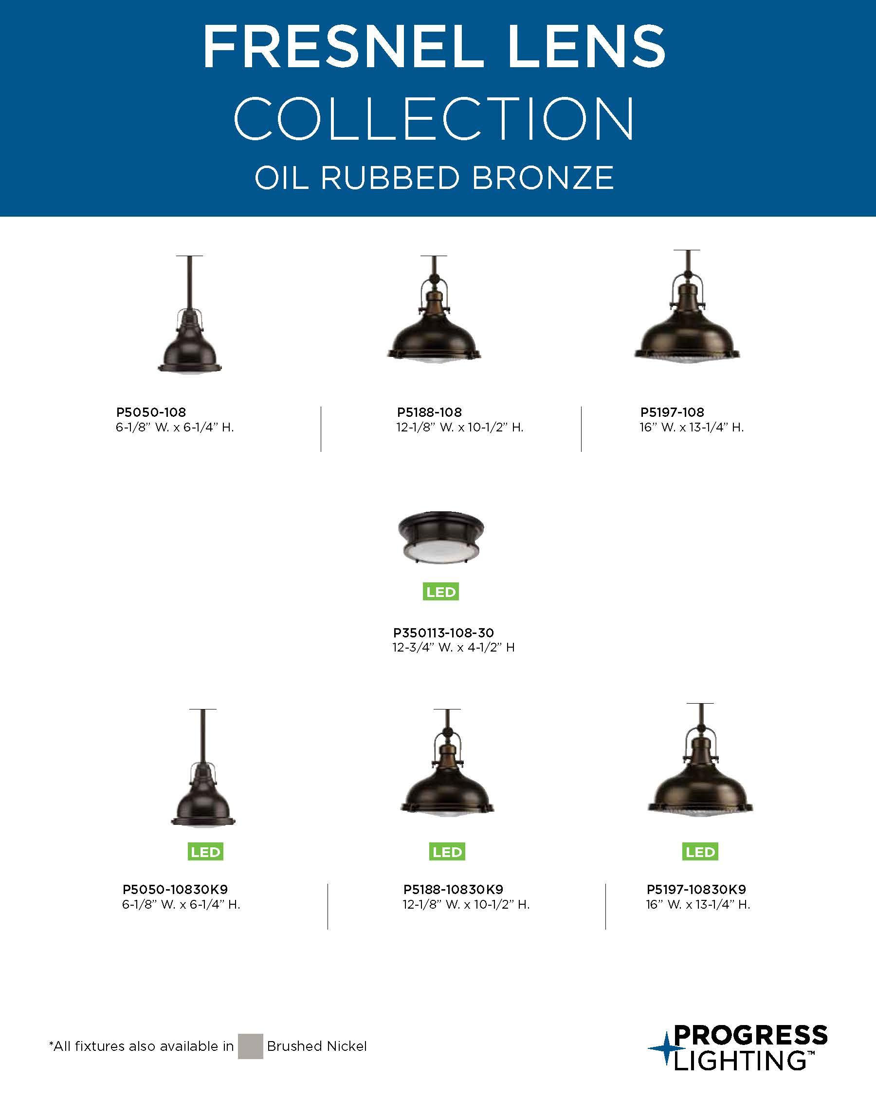 Progress Lighting P5188-108 10.5 in. Fresnel Lens 1-Light 100W Med Pendant Ceiling Light in Oil Rubbed Bronze