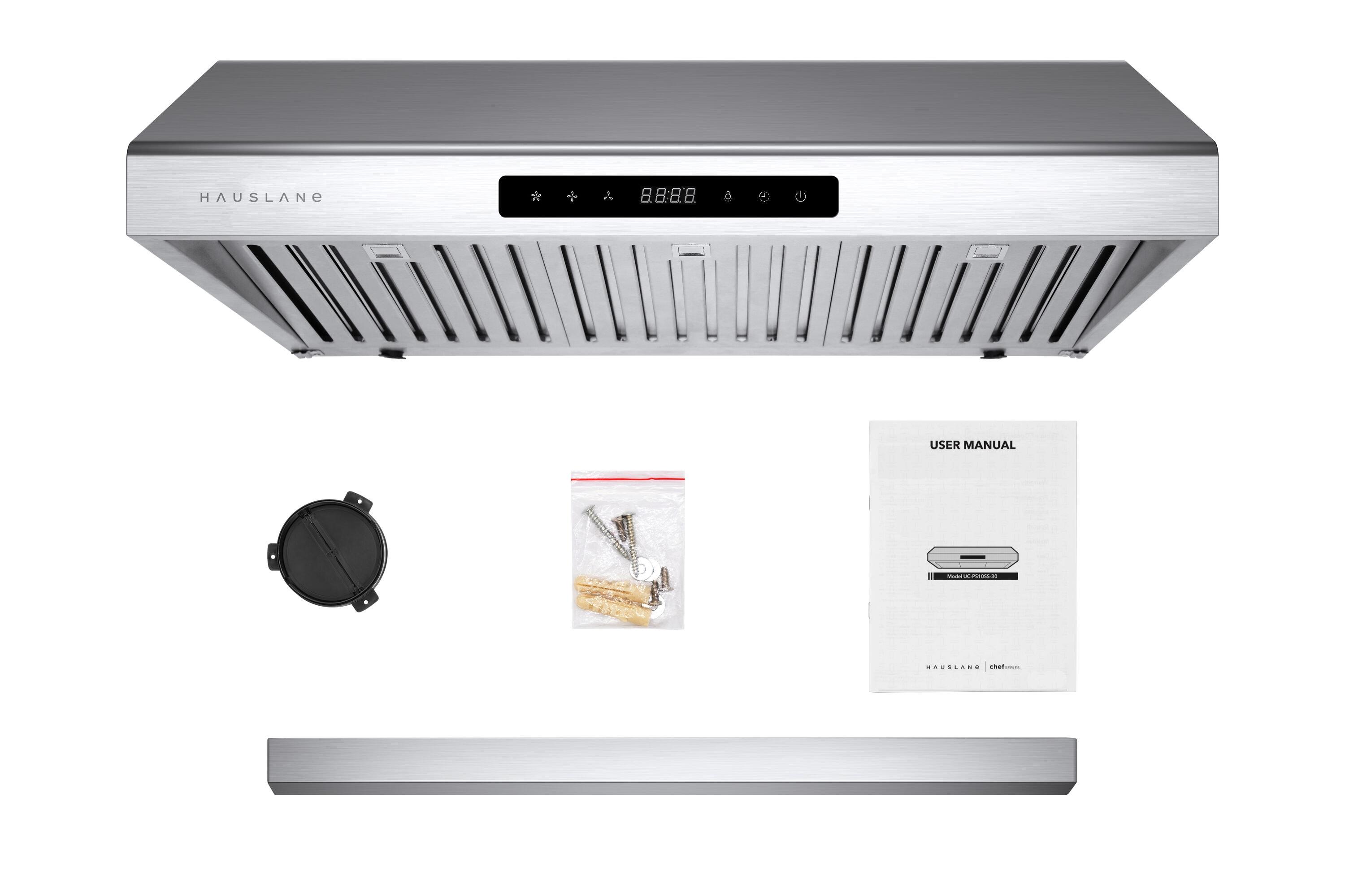 Hauslane 30" Stainless Steel 500 CFM Ducted (Vented) Under Cabinet Range Hood with Baffle Filter