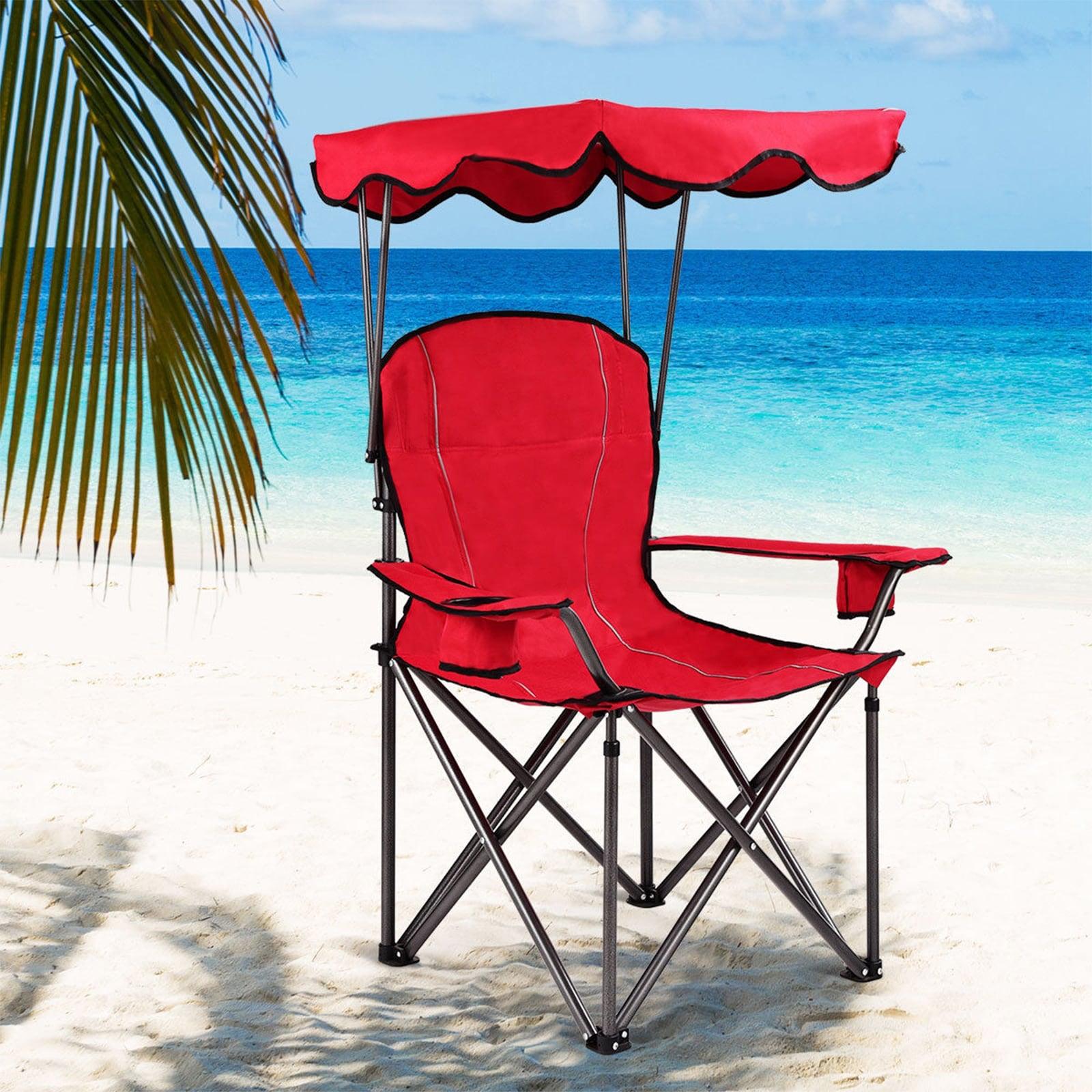 Arlmont & Co. Portable Folding Beach Canopy Chair With Cup Holders
