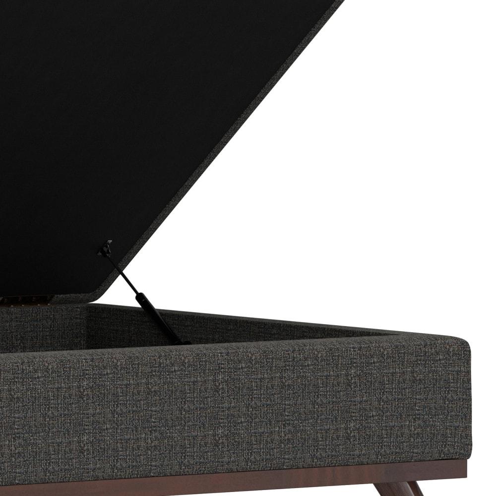 Simpli Home Owen 36"W Upholstered Square Coffee Table Storage Ottoman with Lift Top and Solid Wood Legs
