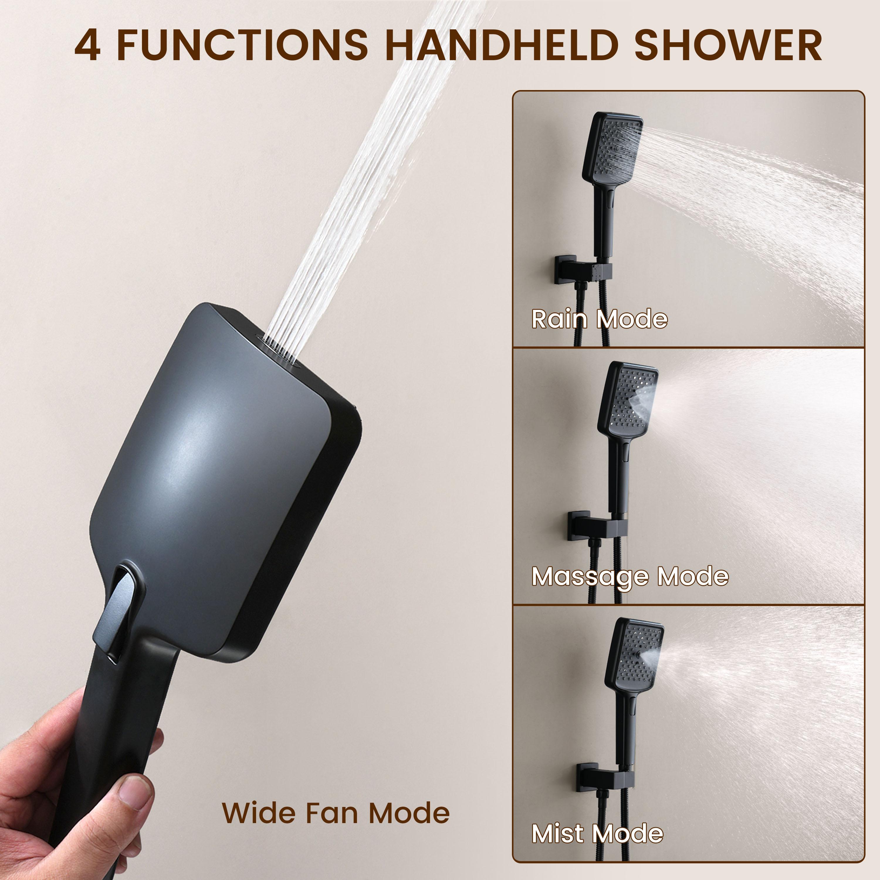Rainfall Symphony 12inch 3-Function Dual Shower Head Thermostatic Shower System with 3 Sprays Handheld