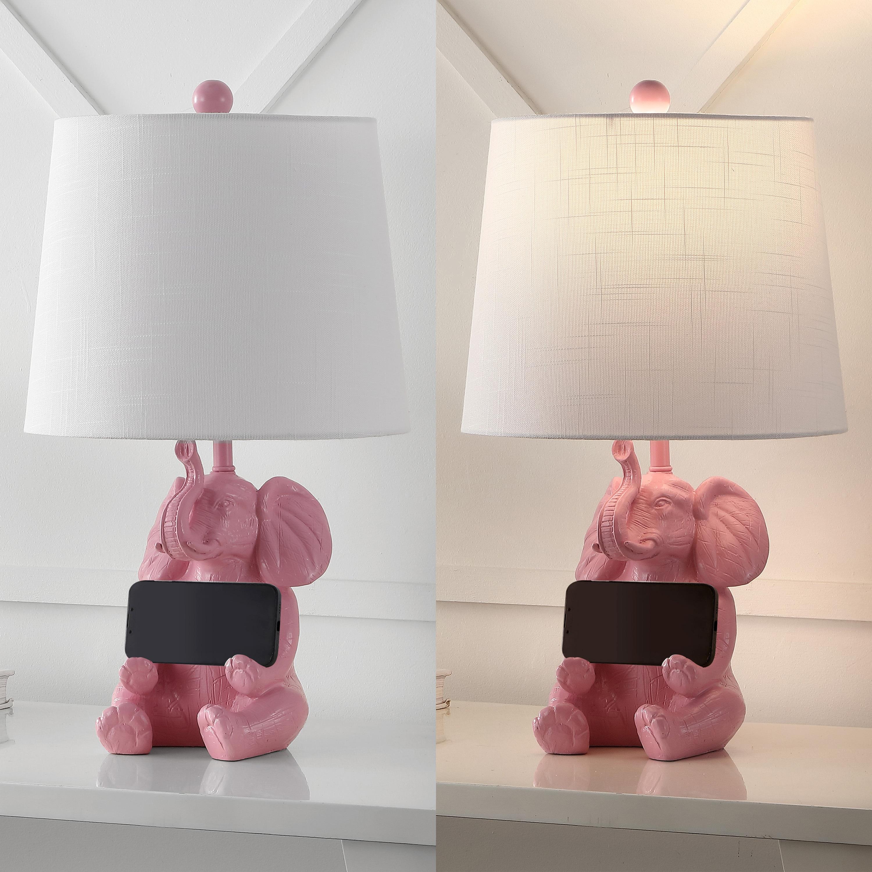 Kairi 21" Modern Shabby Chic Resin/Iron Happy Elephant LED Kids' Table Lamp with Phone Stand, Pink
