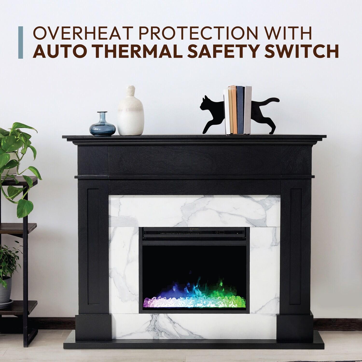 Cambridge Cambridge Sofia 53-in. Electric Fireplace Mantel in with Black Marble Inlay and Crystal Rocks