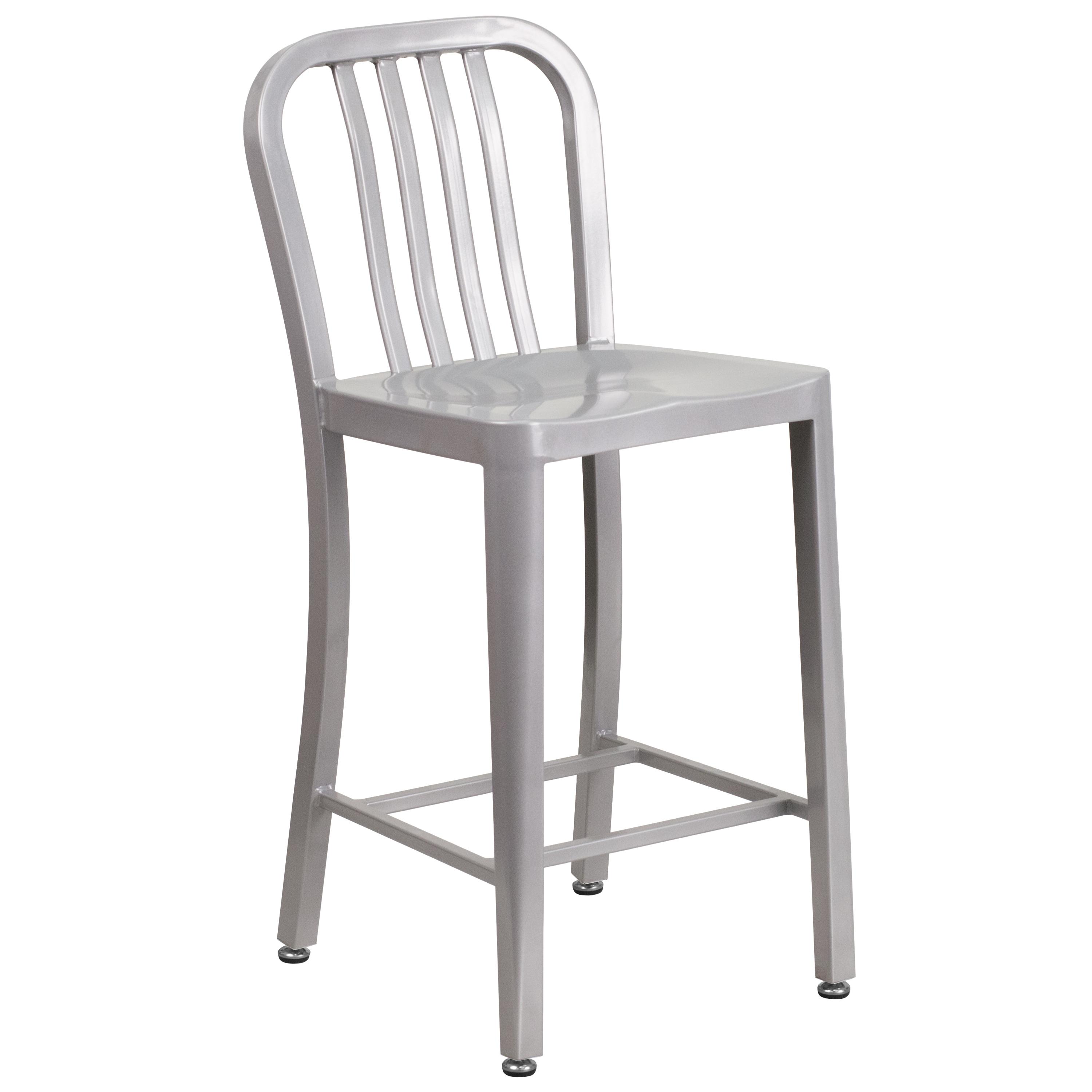 Flash Furniture 24" Commercial Grade Metal Modern Counter Height Stool with Footrest, Silver