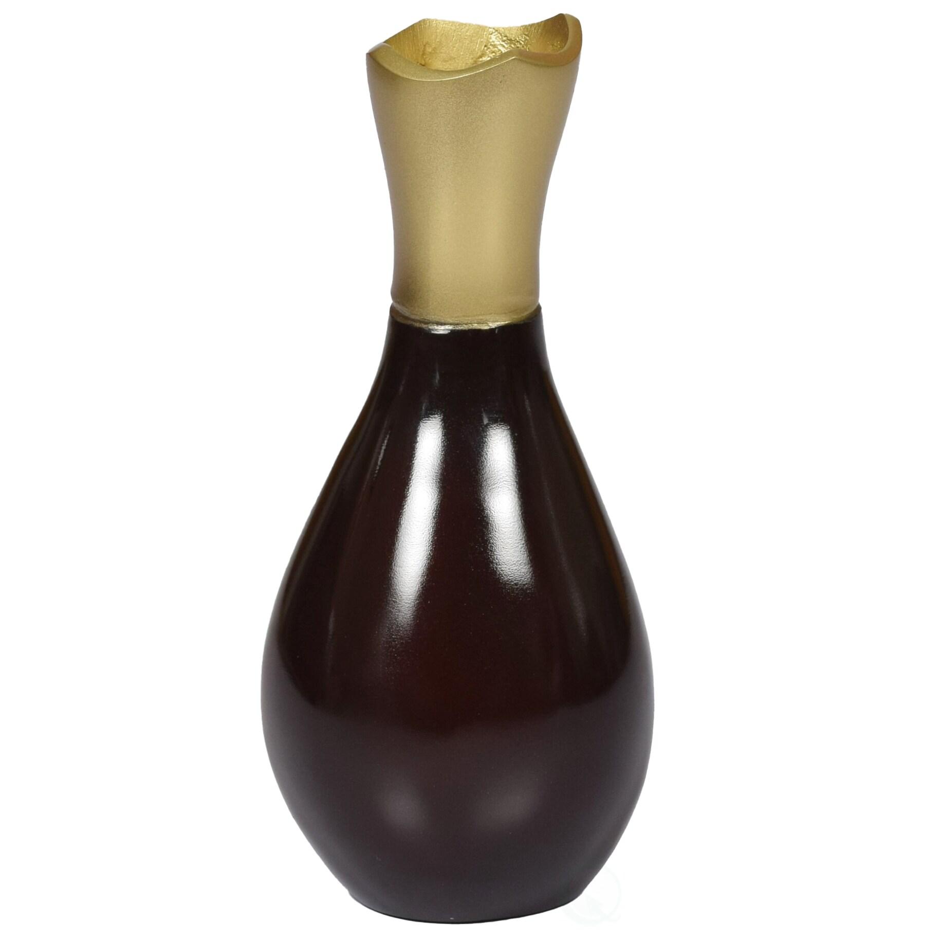 Uniquewise Aluminium-Casted Modern Decorative Flower Table Vase, Two Tone Brown and Gold 6.75 Inch