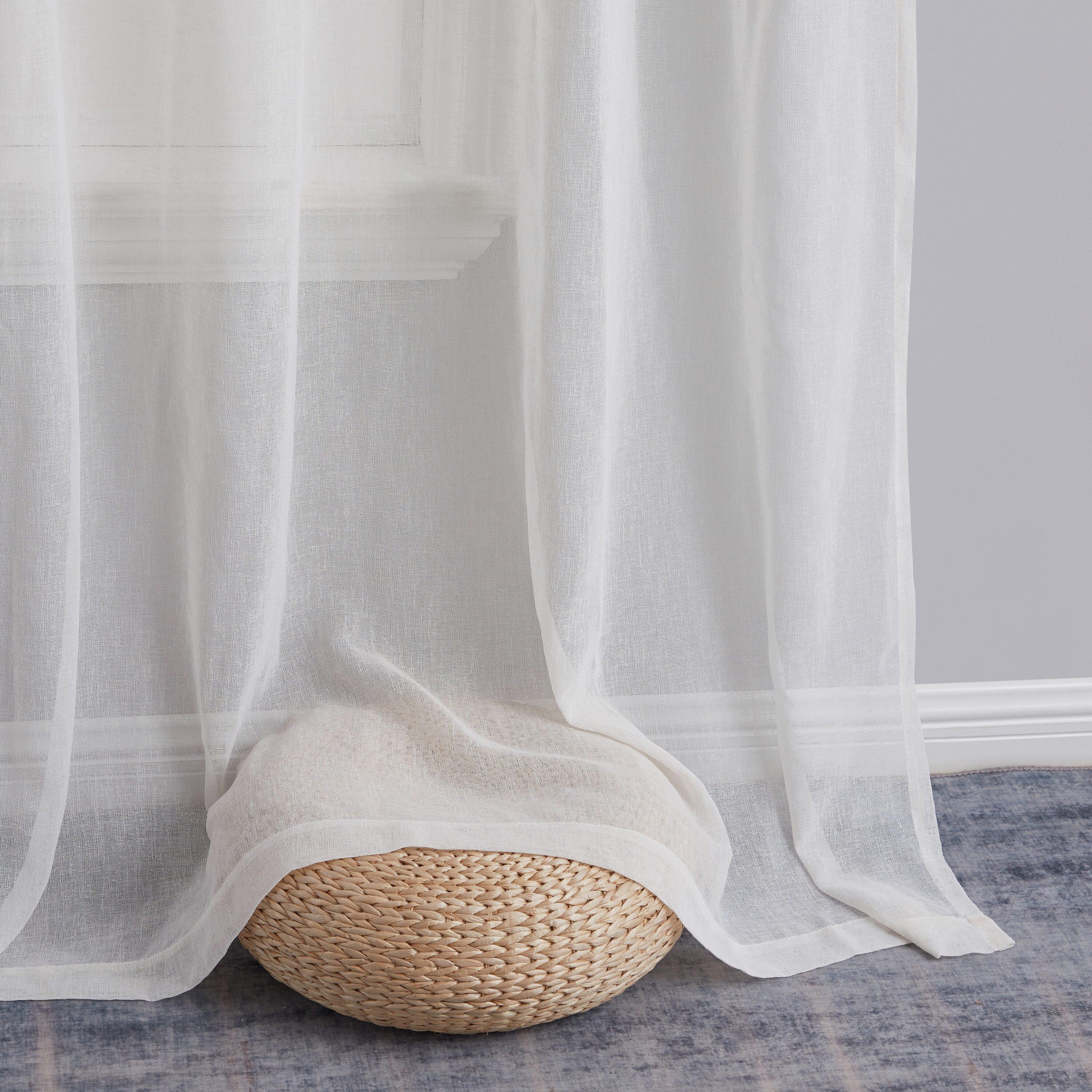 HLC.ME Penelope Faux Linen Textured Privacy Sheer Light Filtering Rod Pocket Curtains Panels, Set of 2 - Ivory, 54 W x 96 L