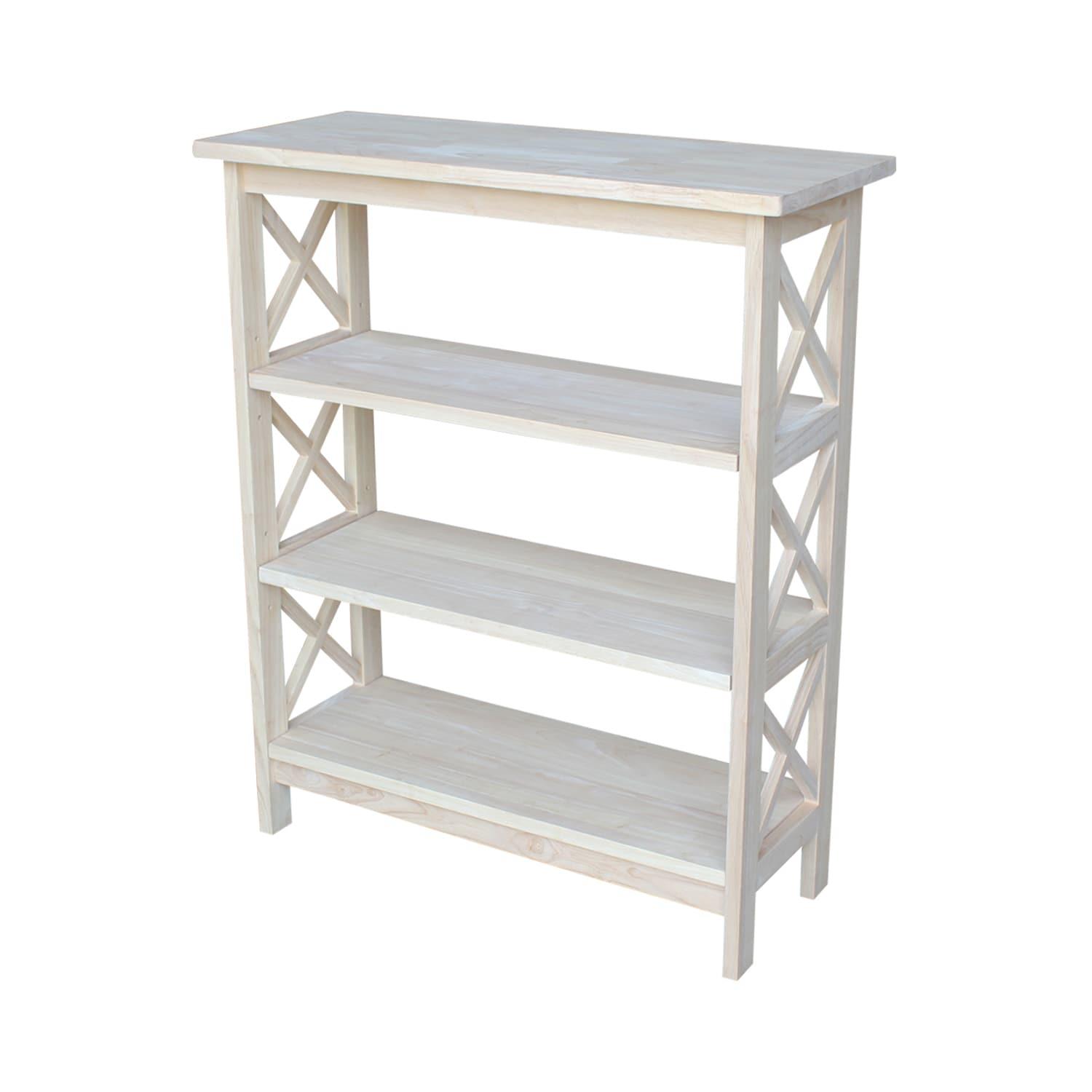 36" 3 Tier X-Sided Bookcase - International Concepts: Mid-Century Modern Style, Unfinished Hardwood, Metal Hardware