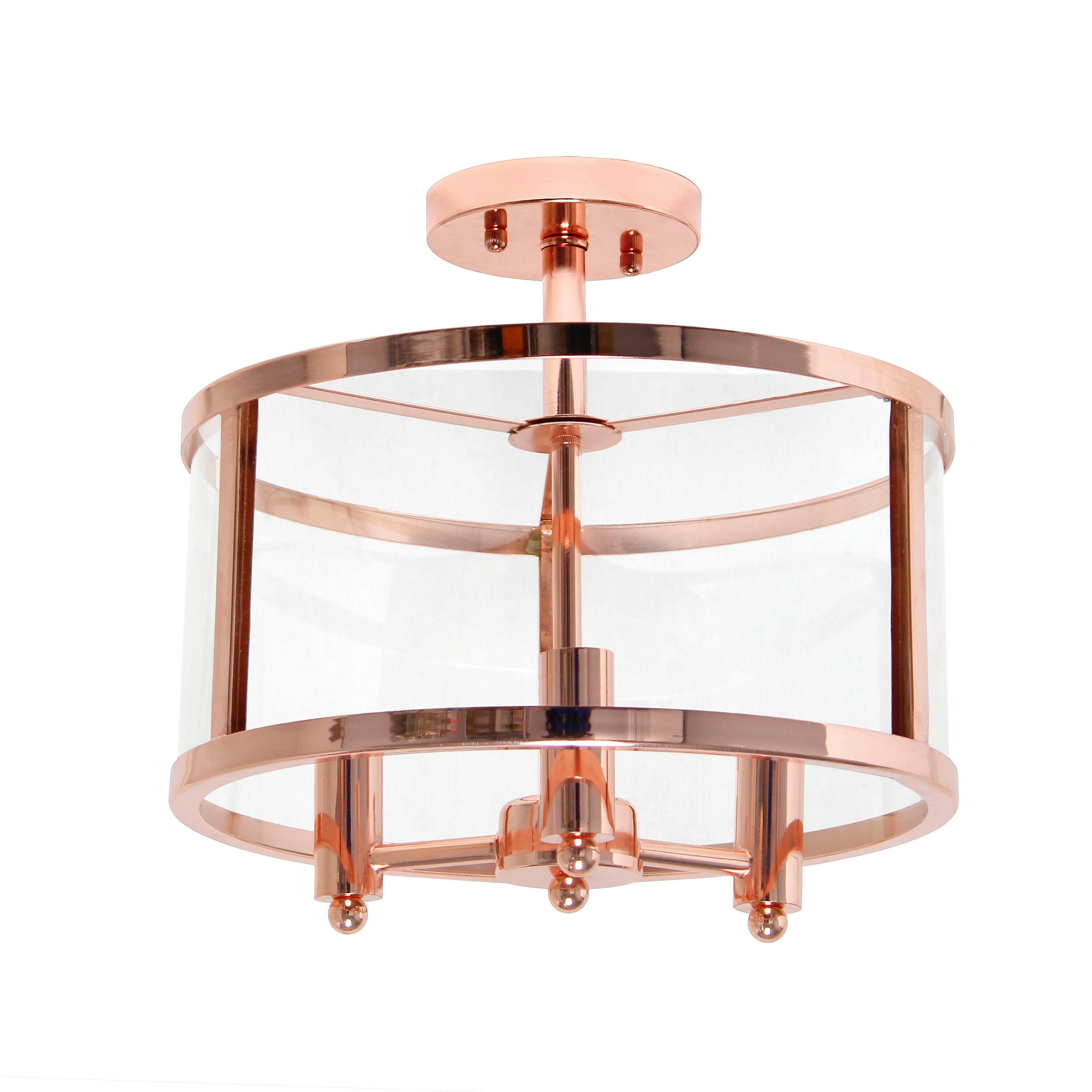 3-Light 13" Industrial Farmhouse Glass/Metallic Accented Semi-flushmount Ceiling Light - Lalia Home
