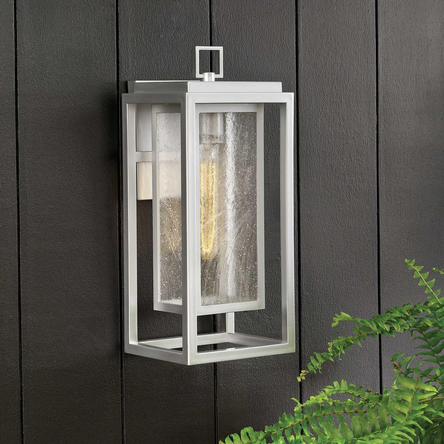Satin Nickel 12-Inch Outdoor Wall Sconce with Clear Seedy Glass