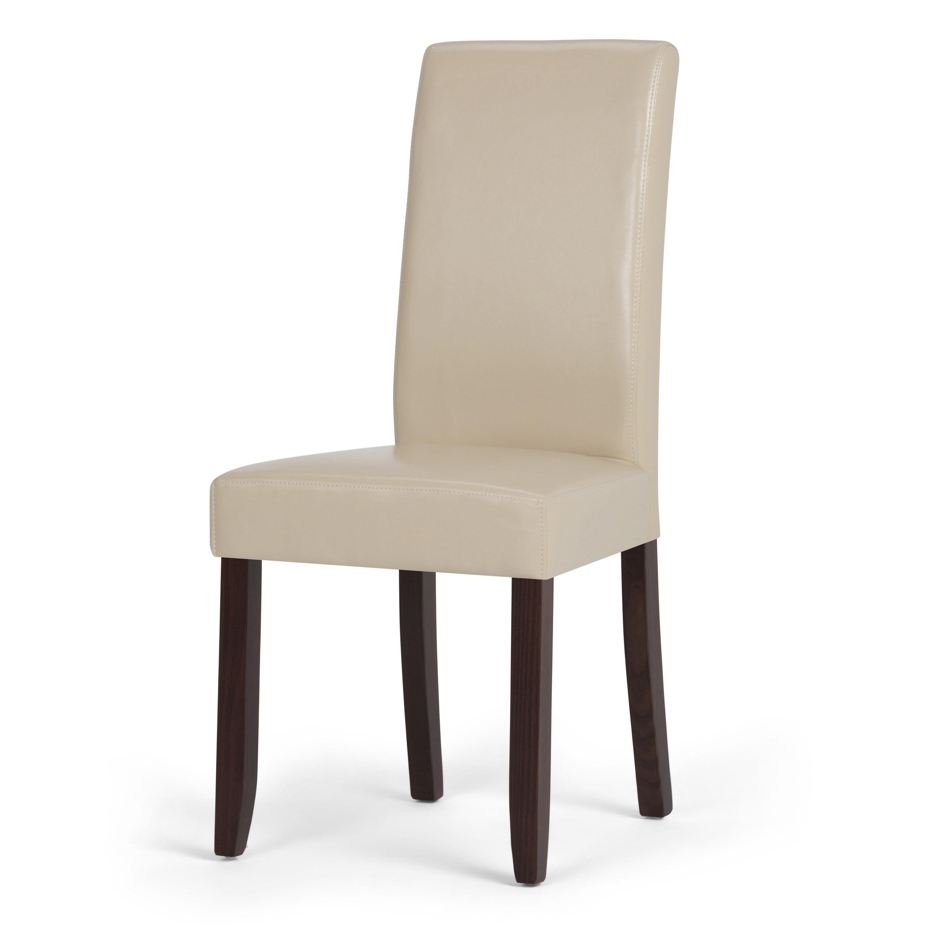 Simpli Home Acadian Transitional Parson Dining Chair (Set of 2) in Satin Cream Faux Leather