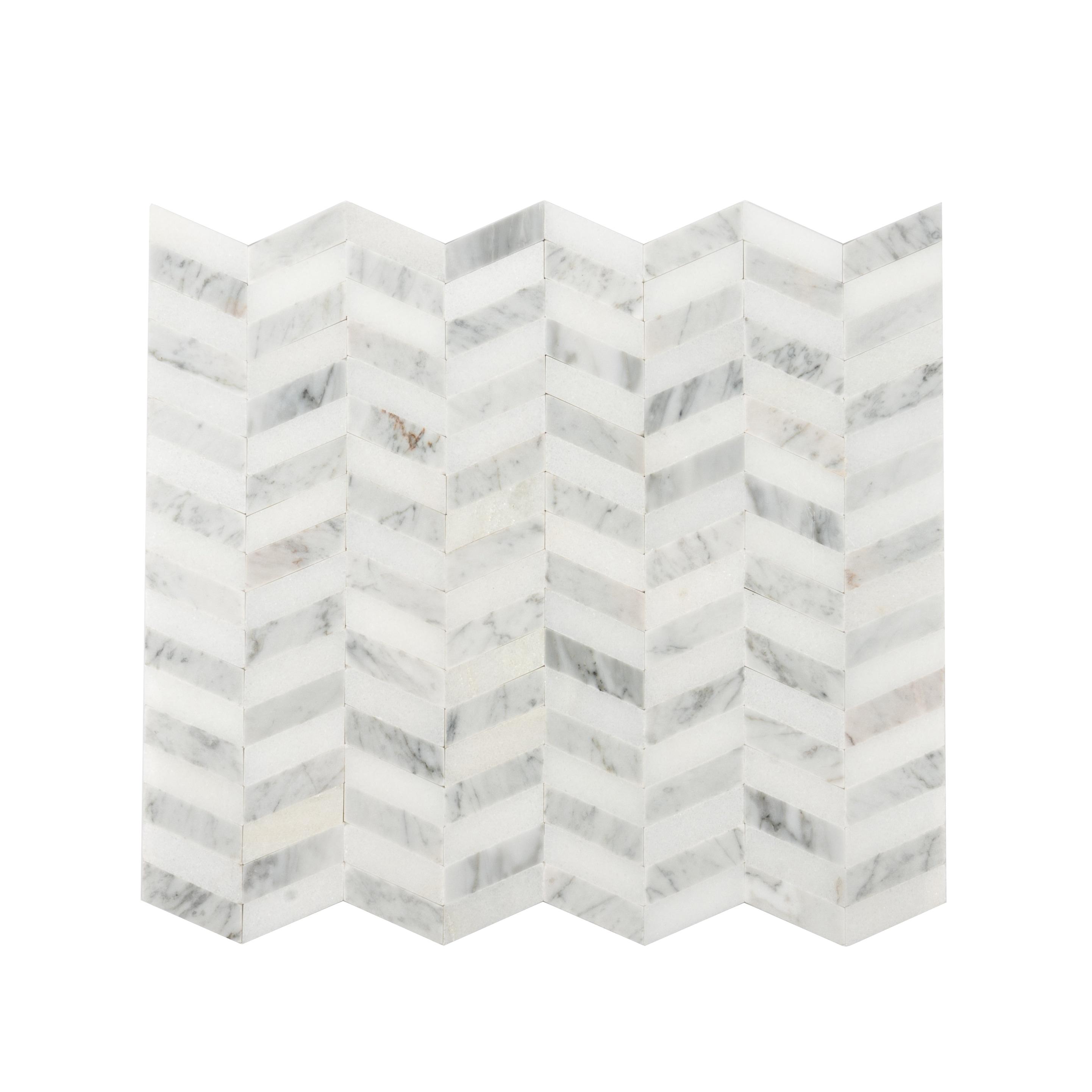 White and Gray Chevron Polished Marble Mosaic Tile