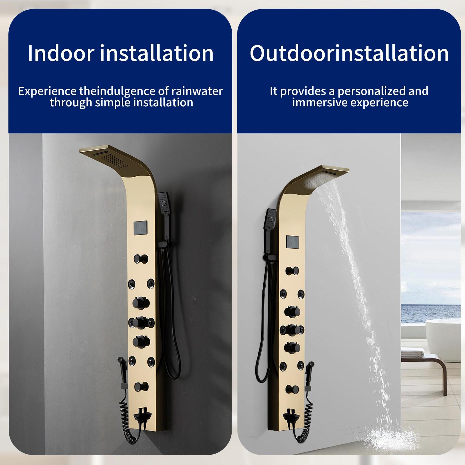 BWE 8-Jet Rainfall Shower Panel System with Rainfall Waterfall Shower Head and Shower Wand in