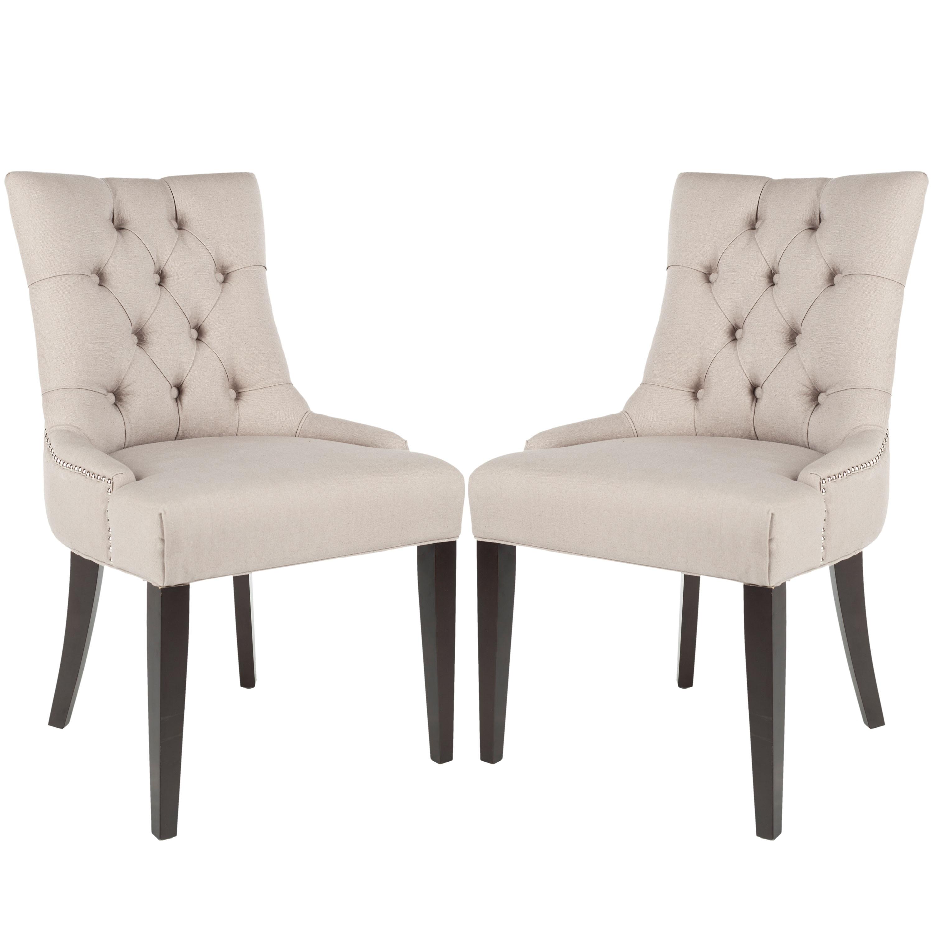 Abby 19''H Tufted Side Chairs (Set Of 2)  Silver Nail Heads - Taupe - Safavieh