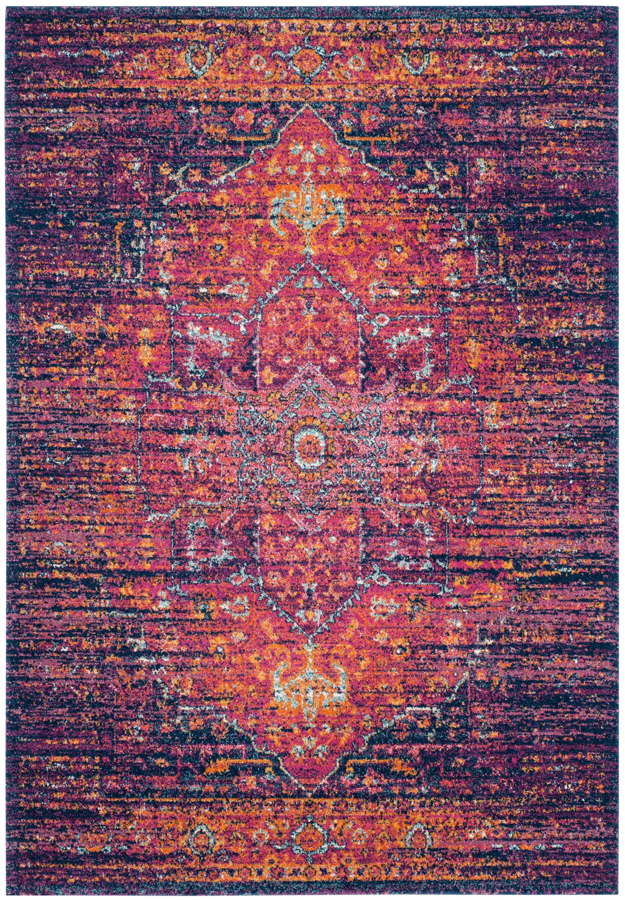 Evoke EVK275 Power Loomed Area Rug Blue / Fuchsia 4' X 6' - Safavieh.