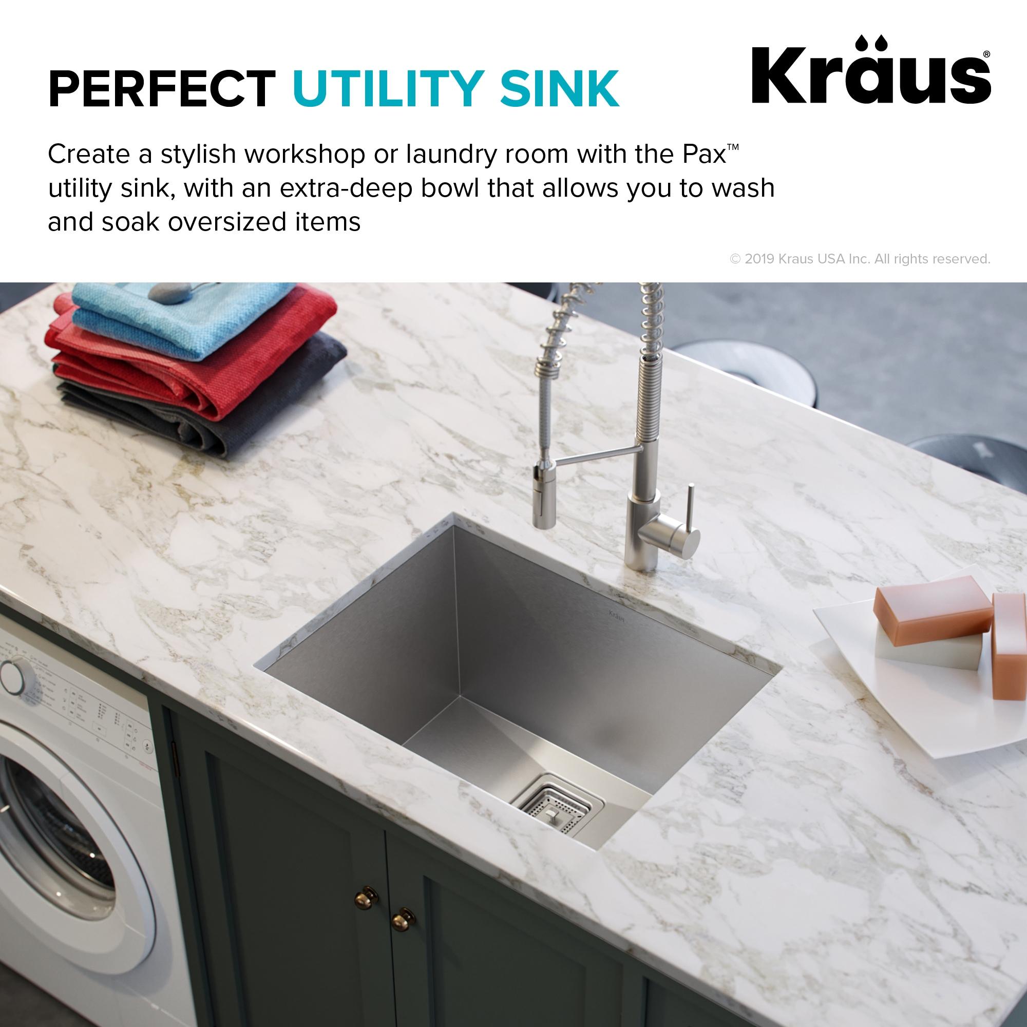 KRAUS Pax™ Zero-Radius 24-inch L 18 Gauge Undermount Single Bowl Stainless Steel Laundry and Utility Sink