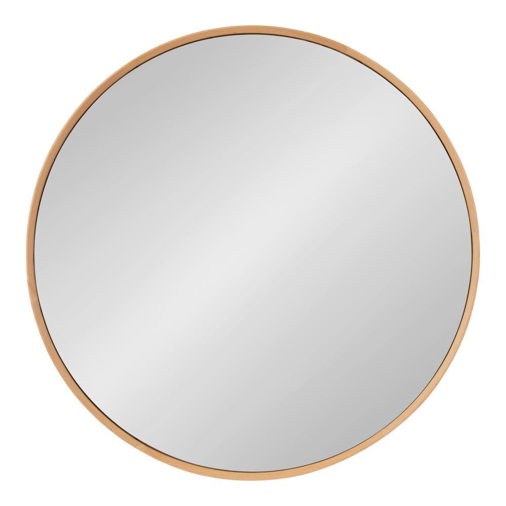 28" x 28" Norlund Framed Round Decorative Wall Mirror Natural - Kate & Laurel All Things Decor: Beechwood, No Assembly