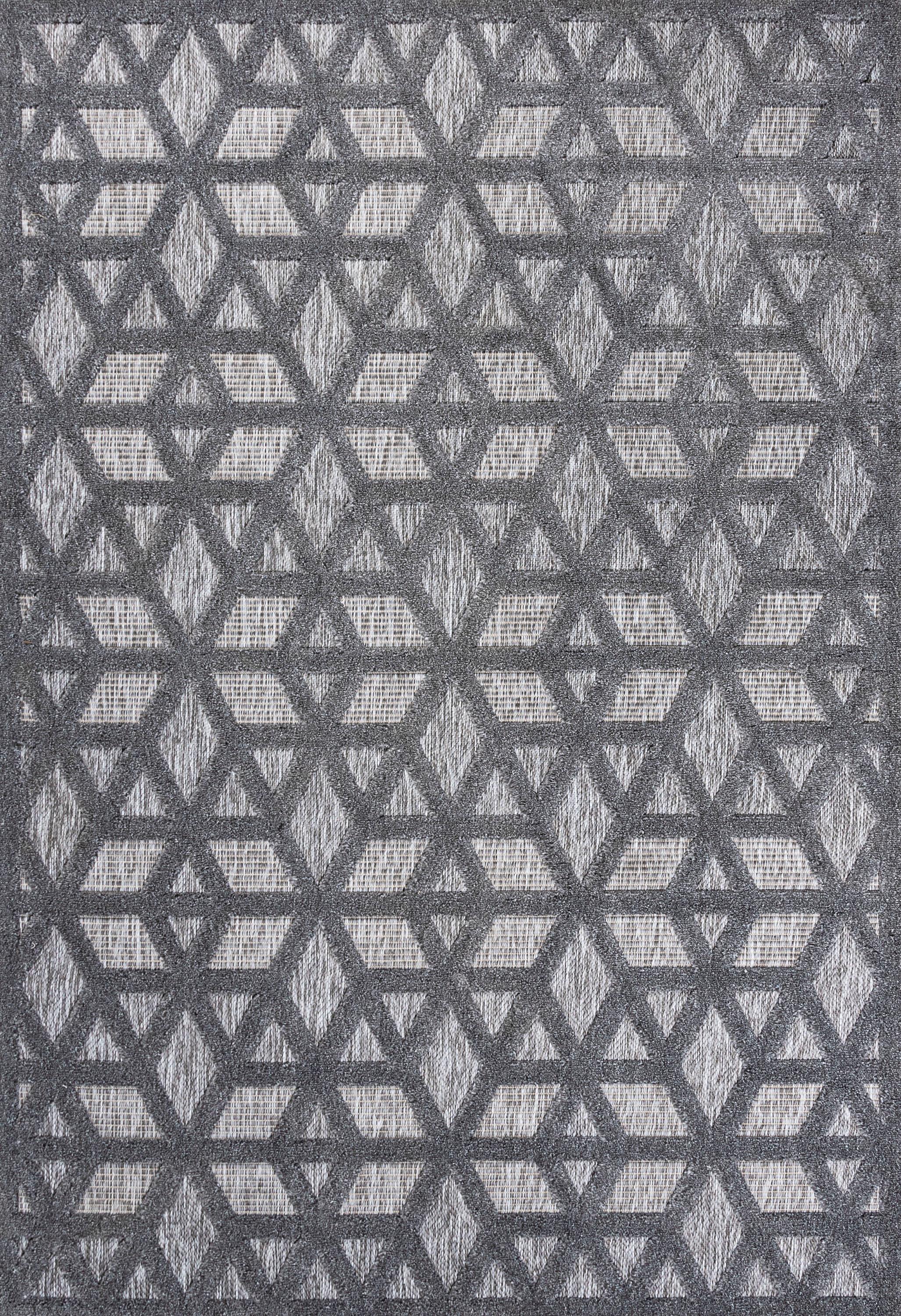5 X 8 Talaia Neutral Geometric Indoor/Outdoor Area Rug, Dark Gray - JONATHAN Y