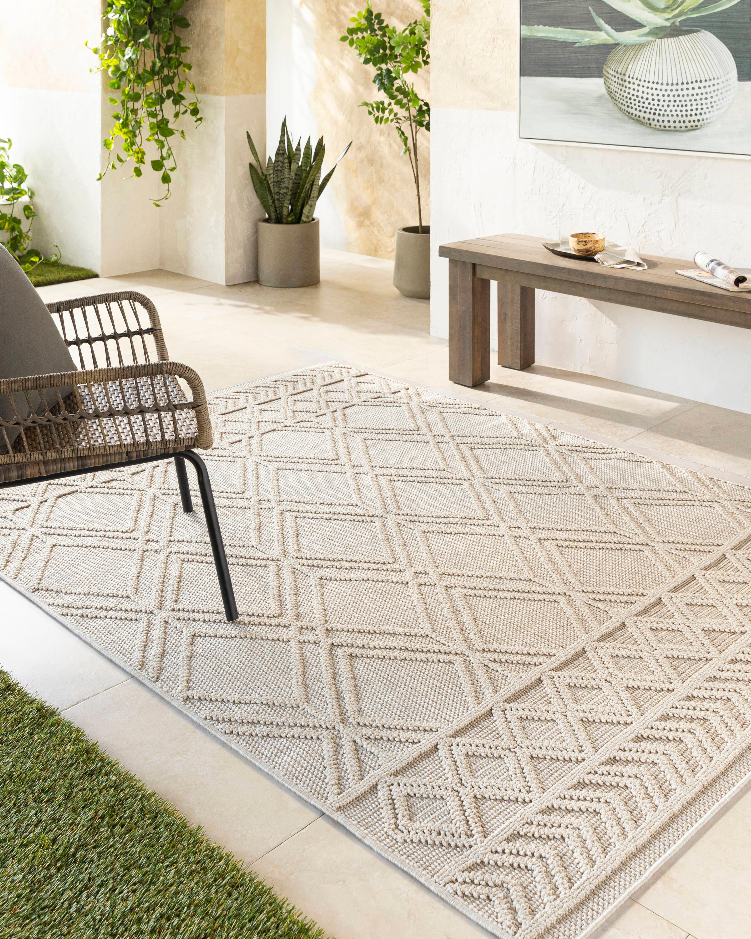 Flash Furniture Melissa Handwoven Area Rug - Ivory - 8' x 10' - Triple Blend Cotton/Wool/Polyester Threads - Geometric Design
