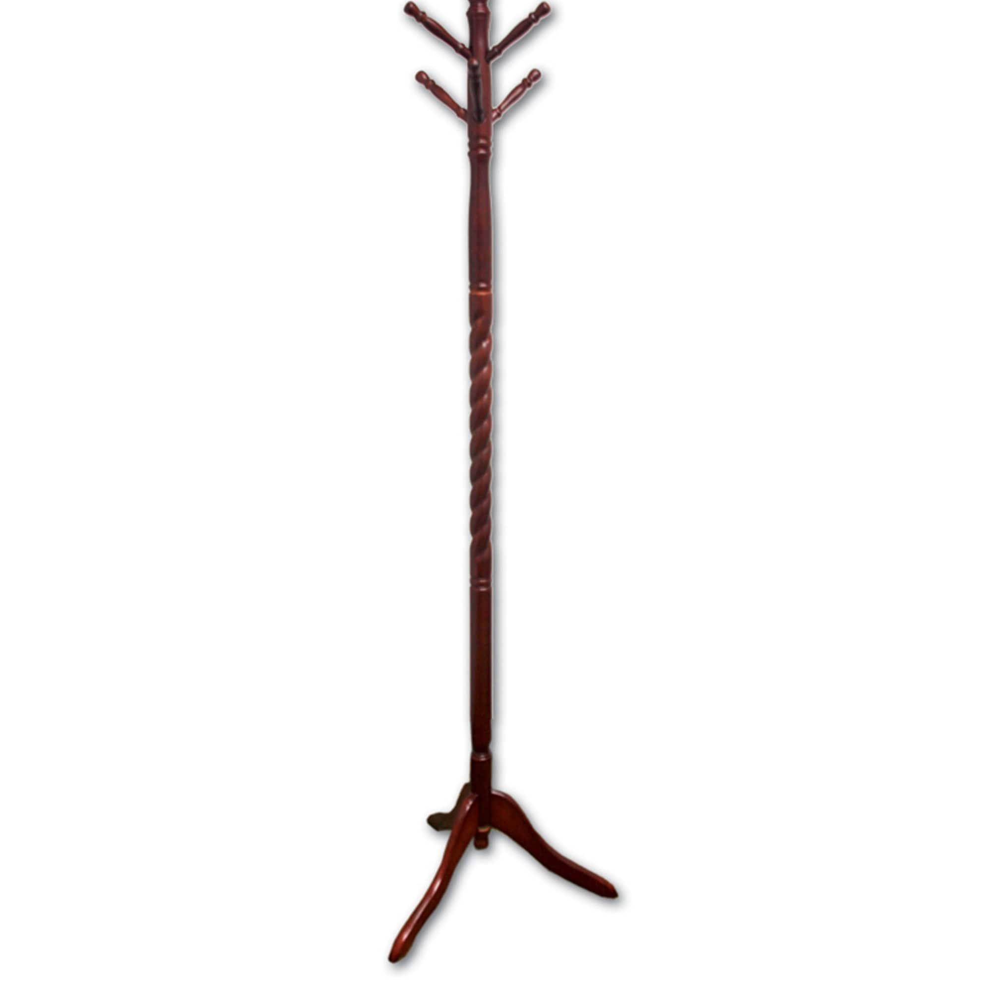 71.5" Cherry Wood Standing Coat Rack with Twist Design