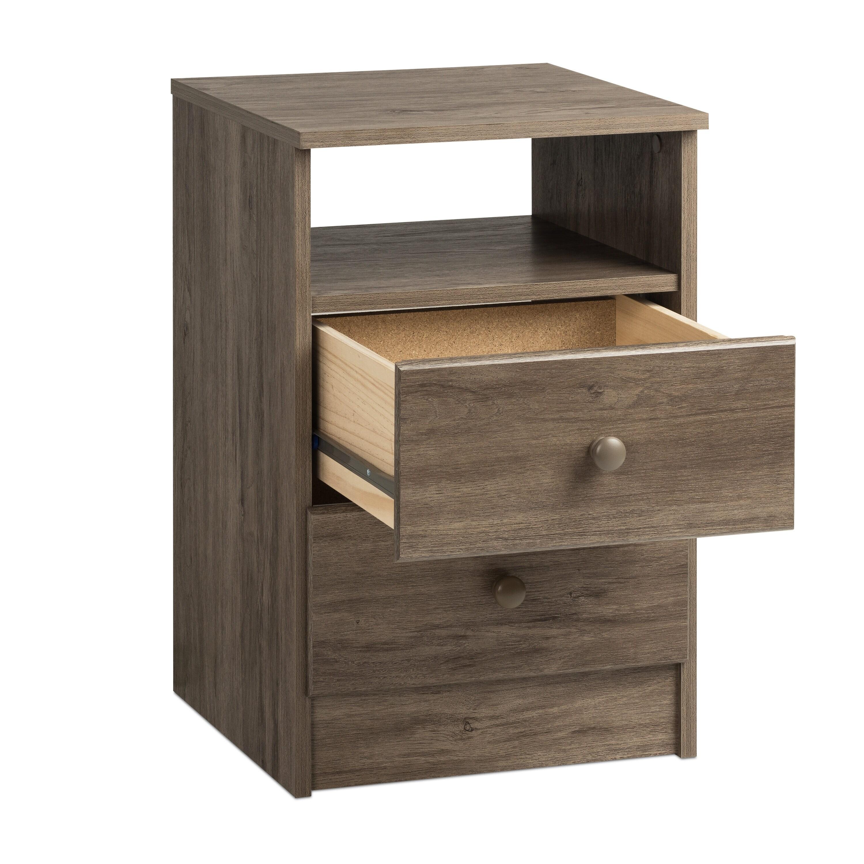 Prepac Astrid 2-Drawer Nightstand with Open Shelf, Drifted Gray