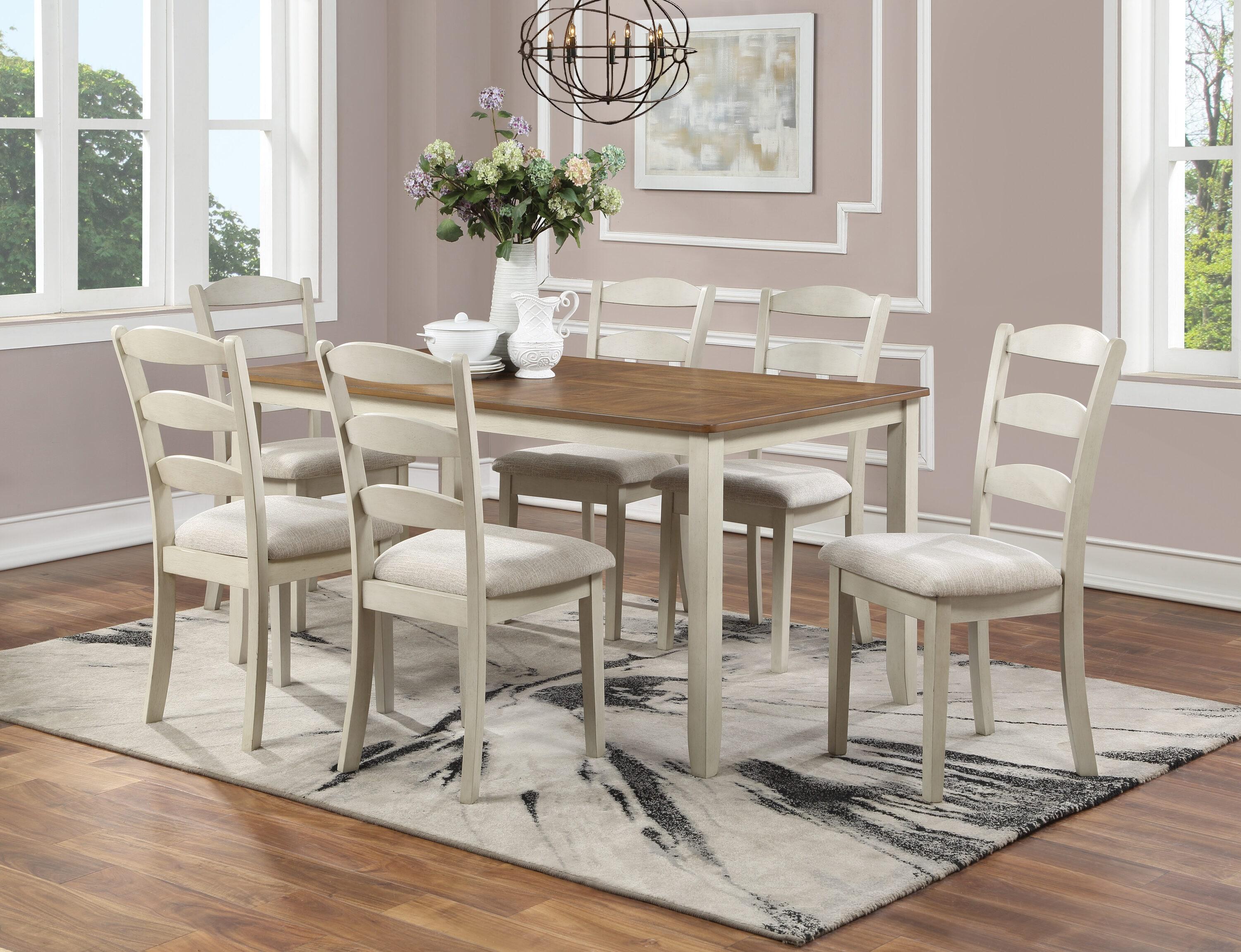 West Lake 7 pc Wood Dining Table Set Tobacco Finish Top and Cream Base