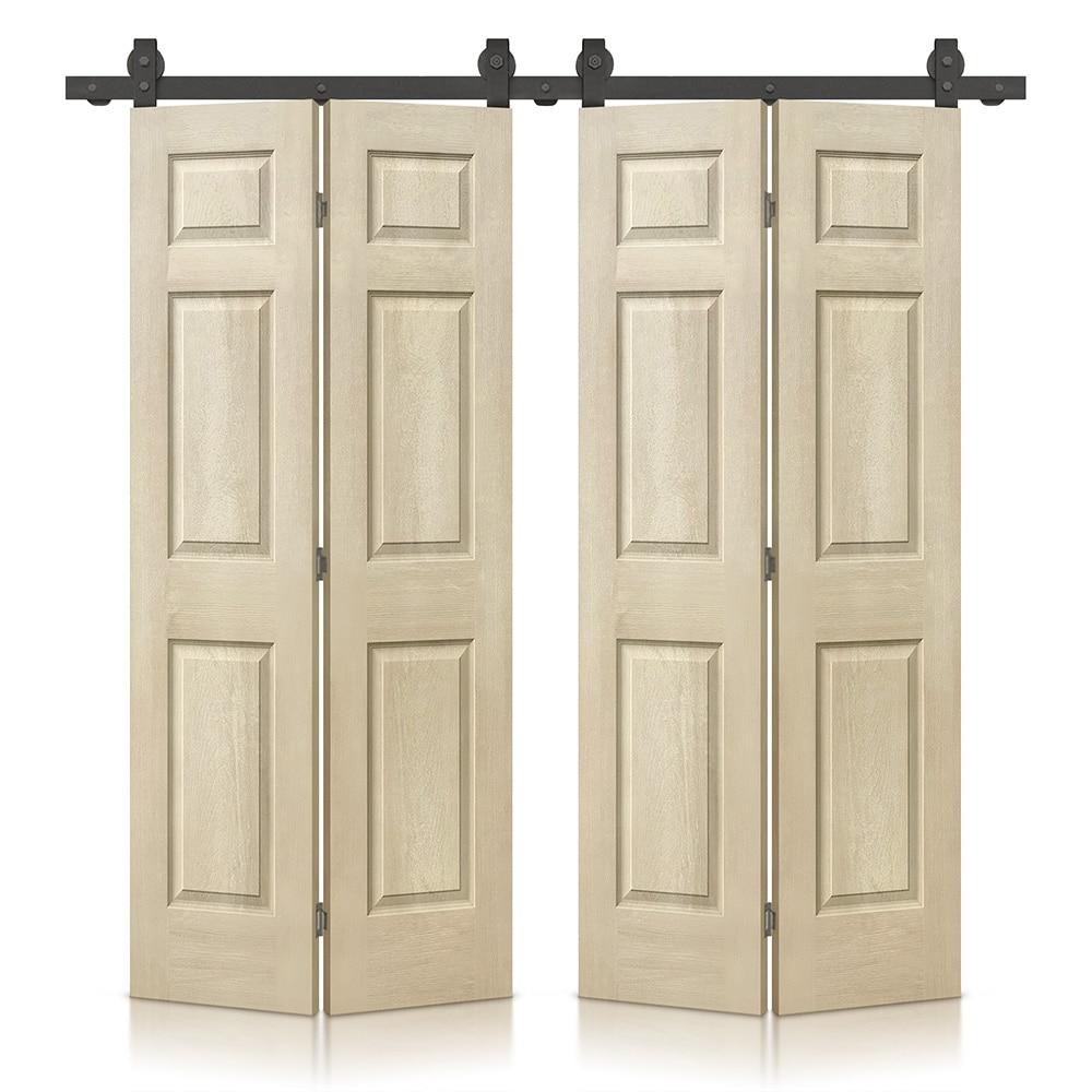 Paneled MDF Composite Double Bifold Barn Doors with Installation Hardware Kit