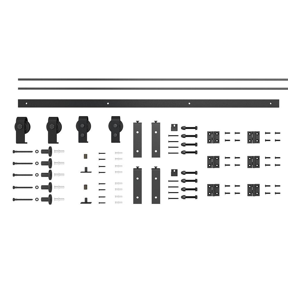 72 in. x 80 in. Hollow Core 2 Panel White Painted MDF Composite Double Bi-Fold Barn Doors with Sliding Hardware Kit