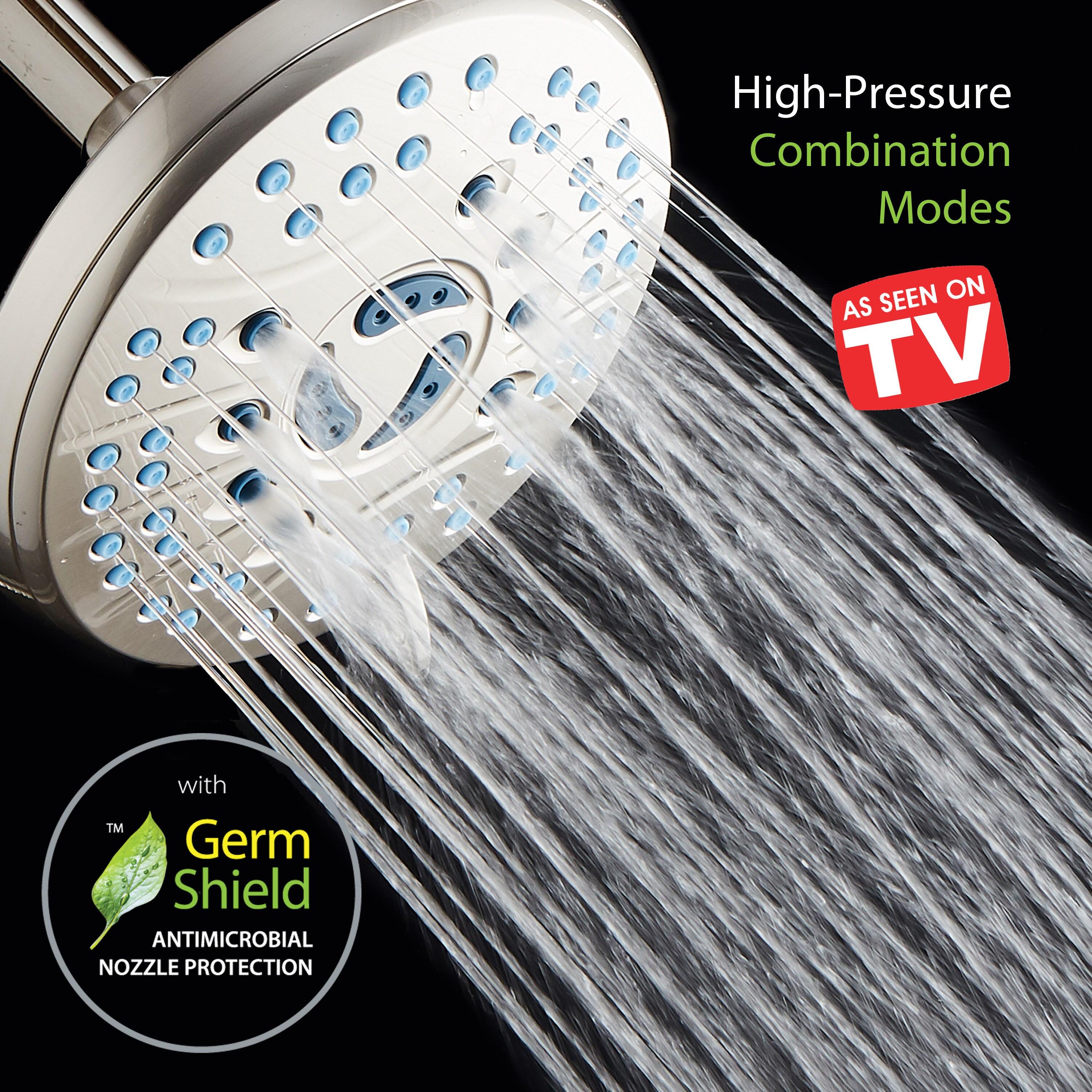 AquaCare AS-SEEN-ON-TV High Pressure 6-setting 6 inch Rainfall Shower Head with GermShield Anti-clog Nozzles Brushed