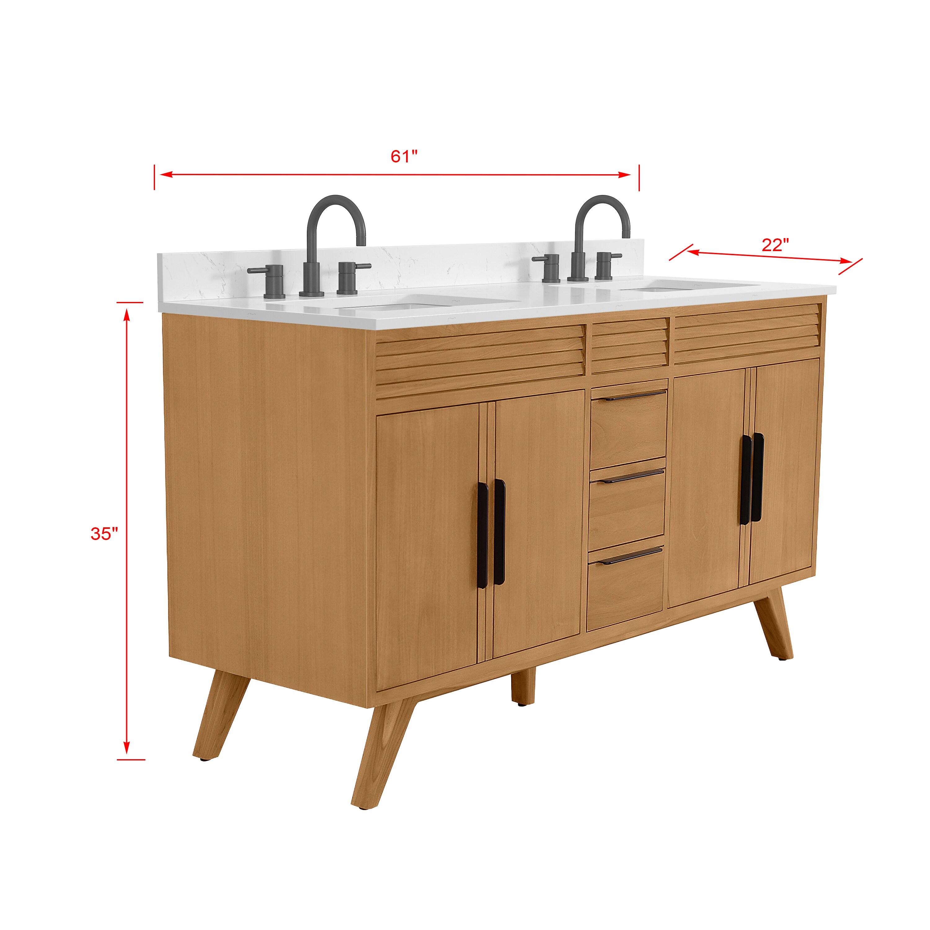 Taylor 61 in. Double Sink Bath Vanity in Natural Teak with Cala White Engineered Stone Top