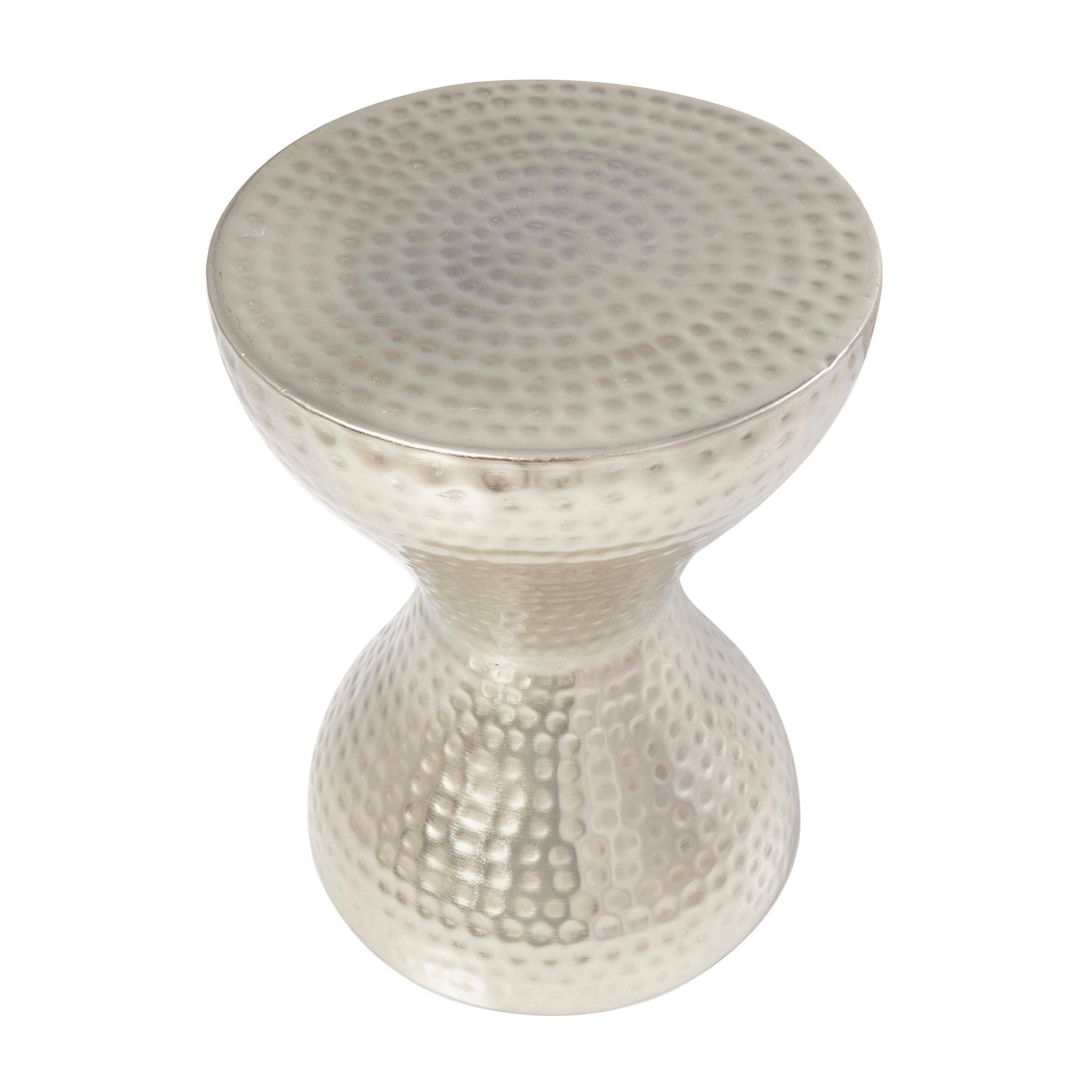 Modern Hourglass Hammered Metal Accent Table Silver - Olivia & May: Industrial Style, Iron Frame, No Assembly Required