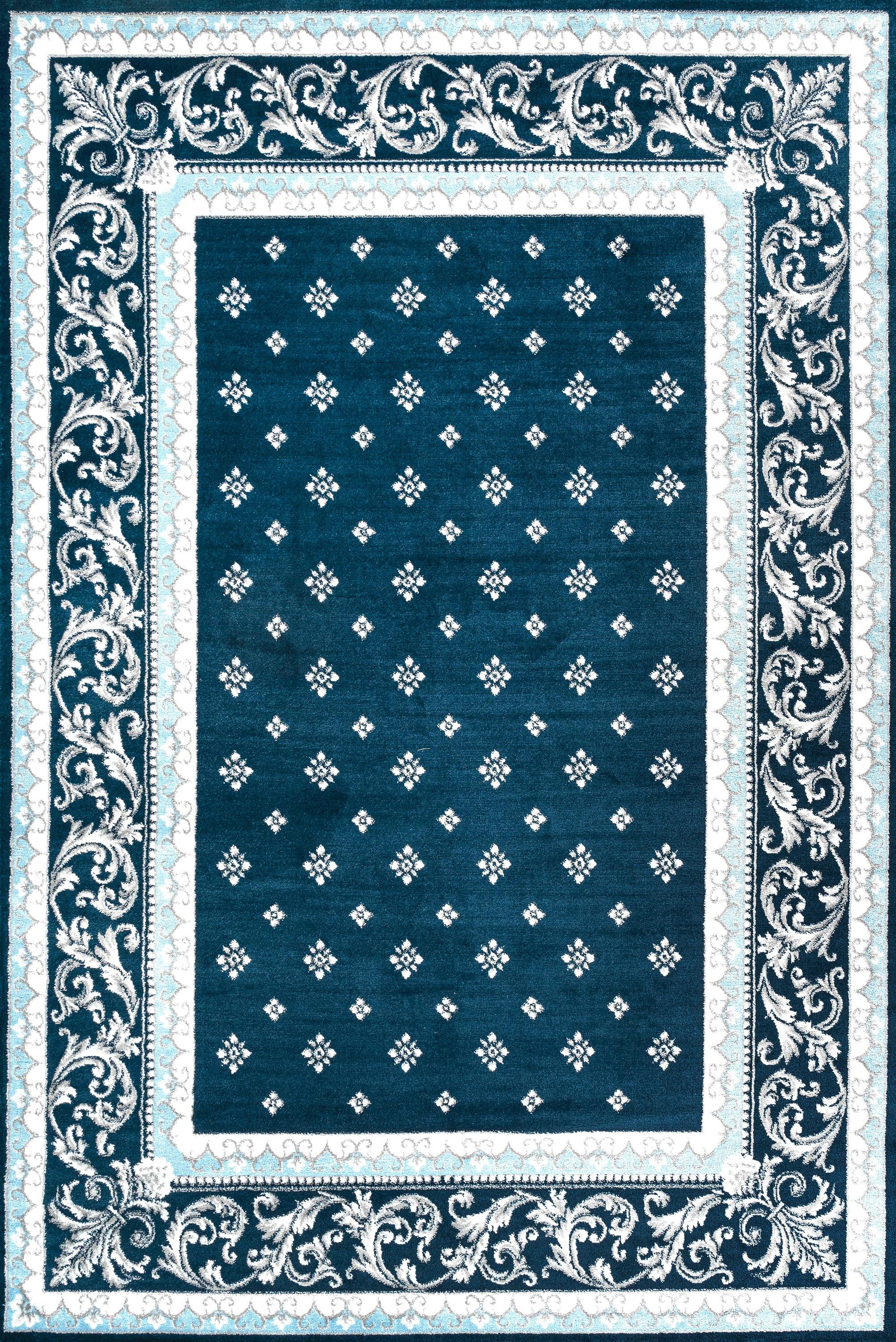3'x 5' Acanthus French Border Area Rug, Navy/Blue - JONATHAN Y