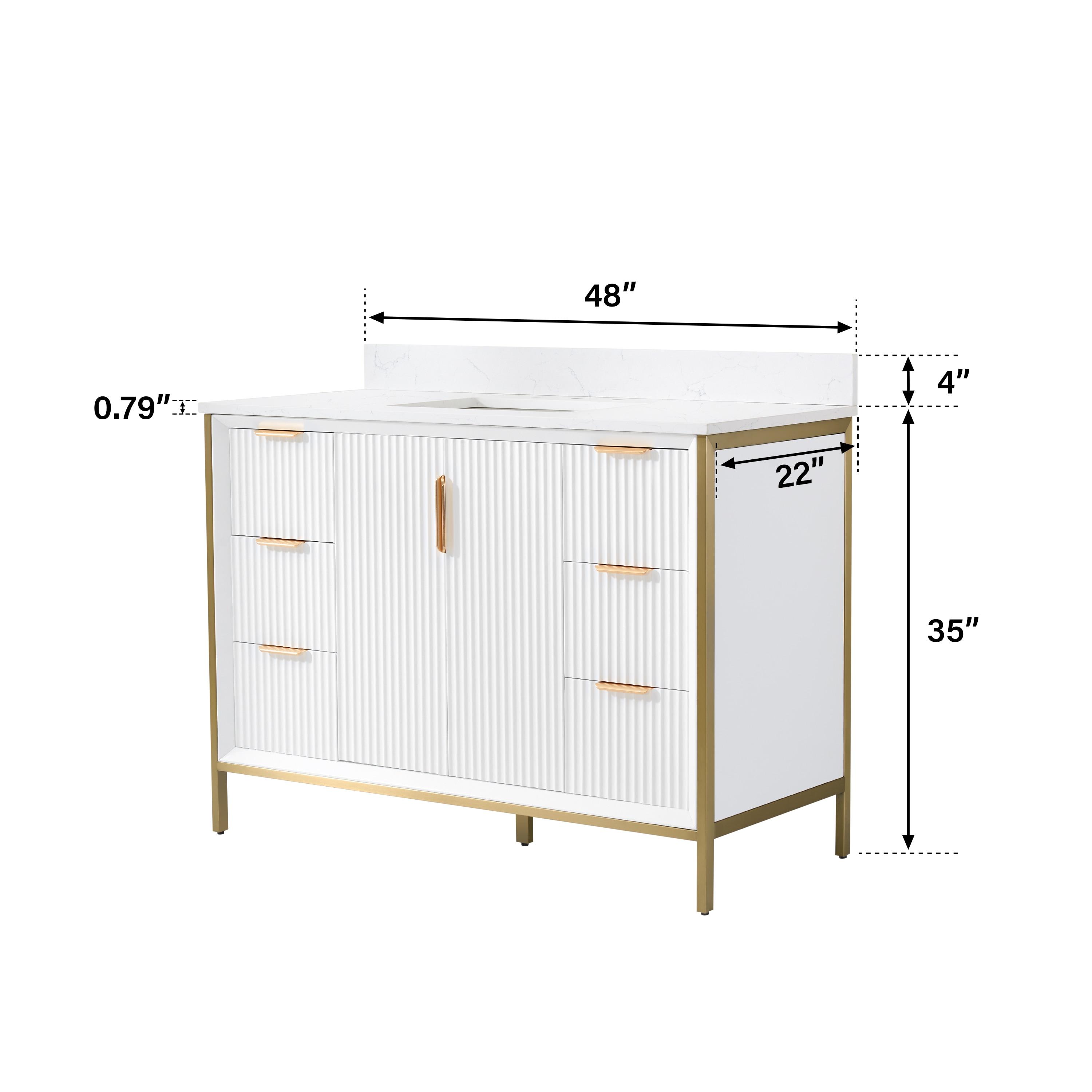 Vinnova Granada 48" White Faux Stone Top Single Vanity in White No Mirror