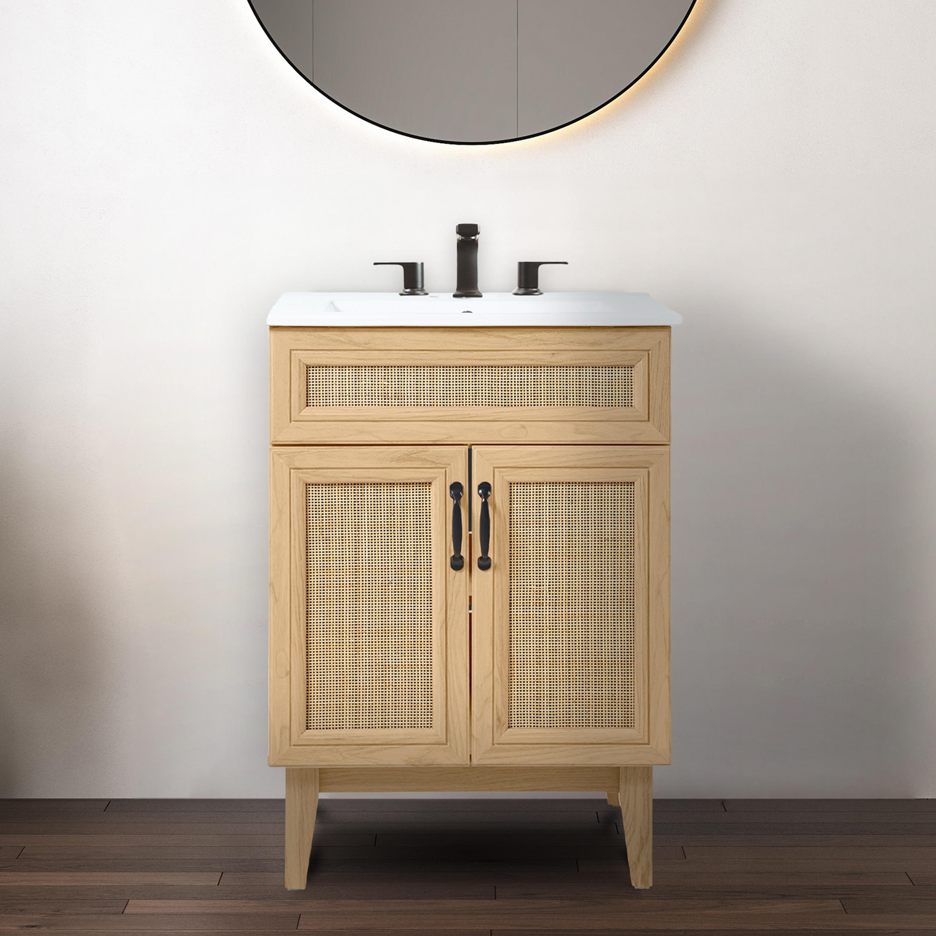 Javer 24" Rattan Modern Farmhouse 2-Shelf Bath Vanity Cabinet Only (Sink Basin not Included)