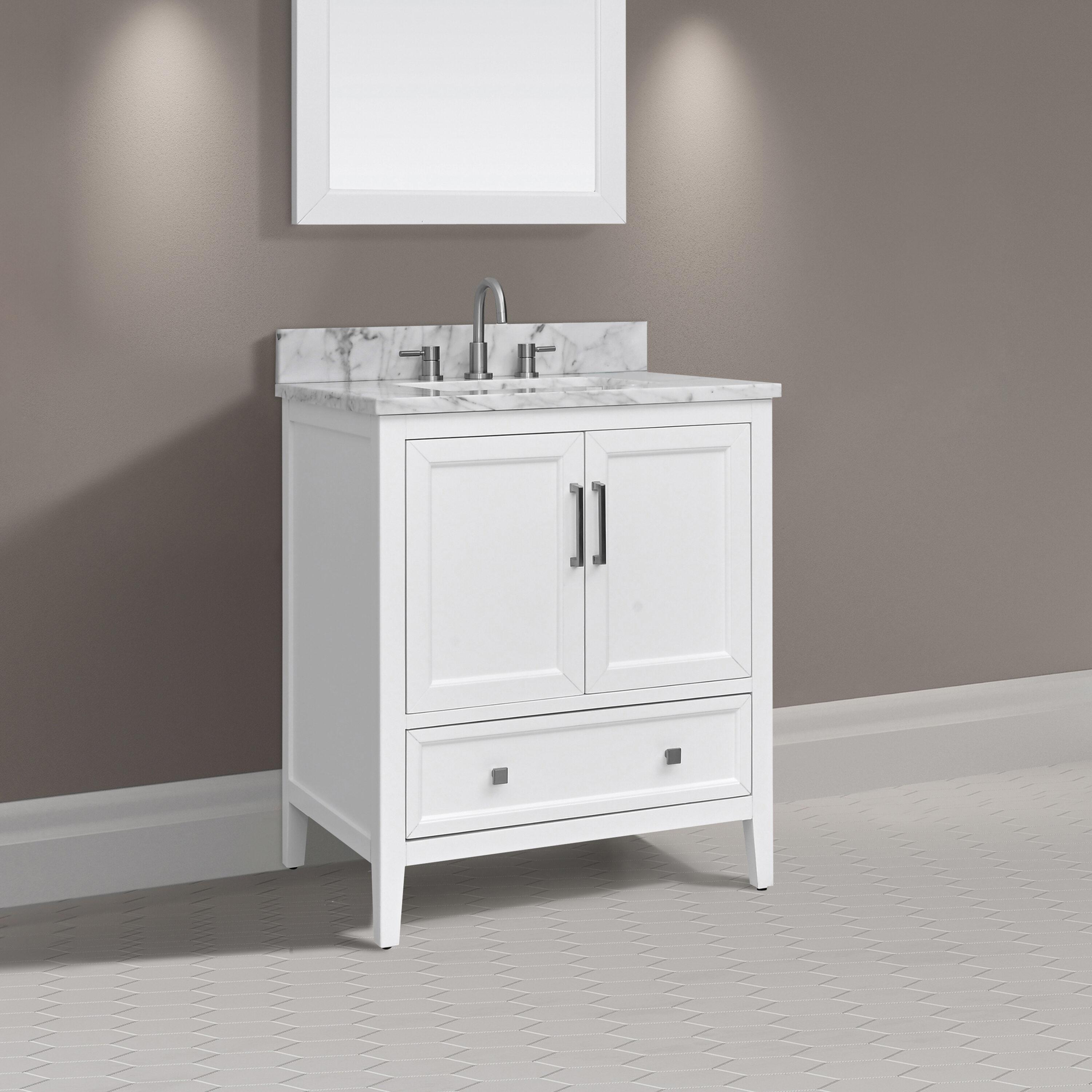 Everette 31-Inch White Vanity with Carrara Marble Top