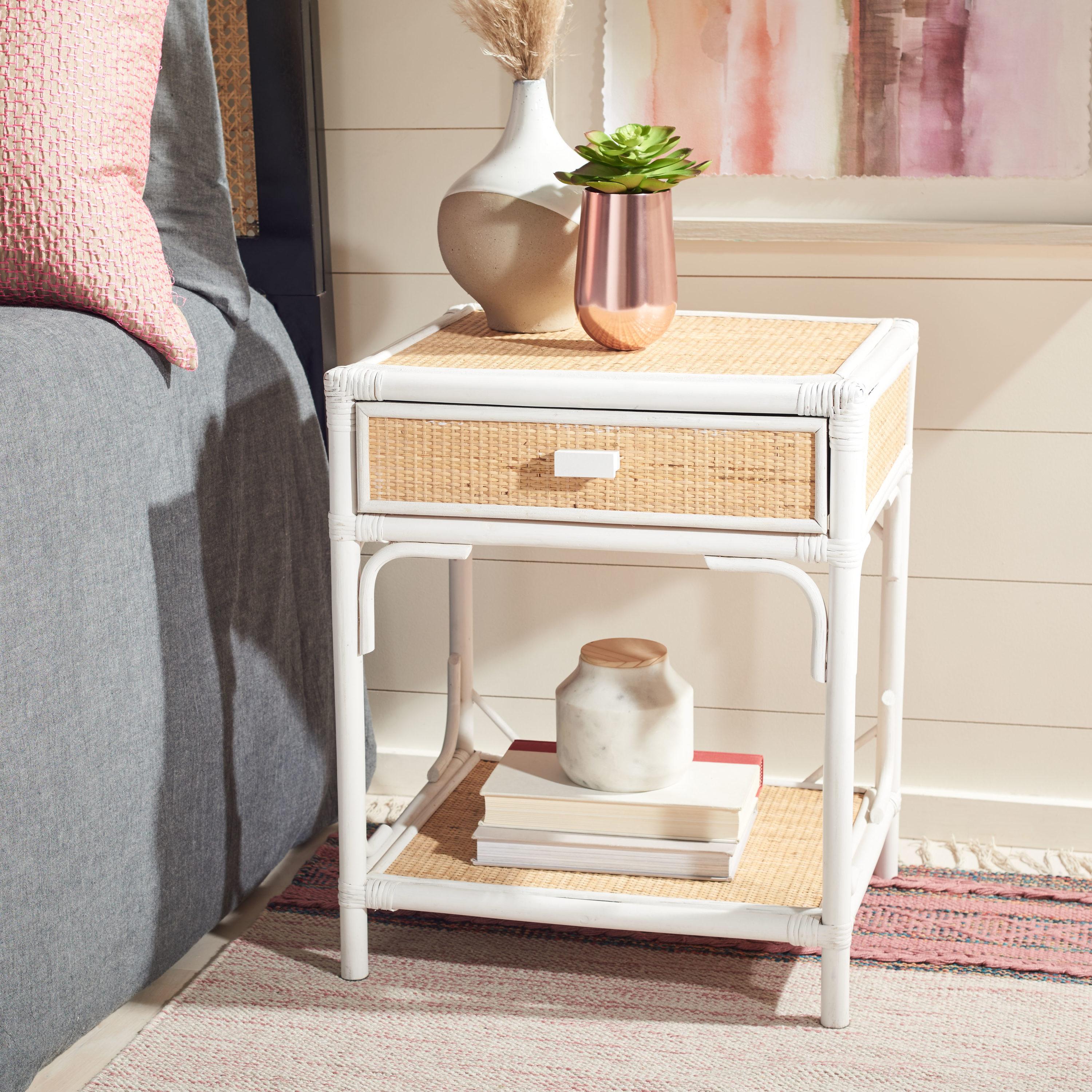 Roya 1 Drawer 1 Shelf Nightstand - NST4005 - White/Natural - Safavieh