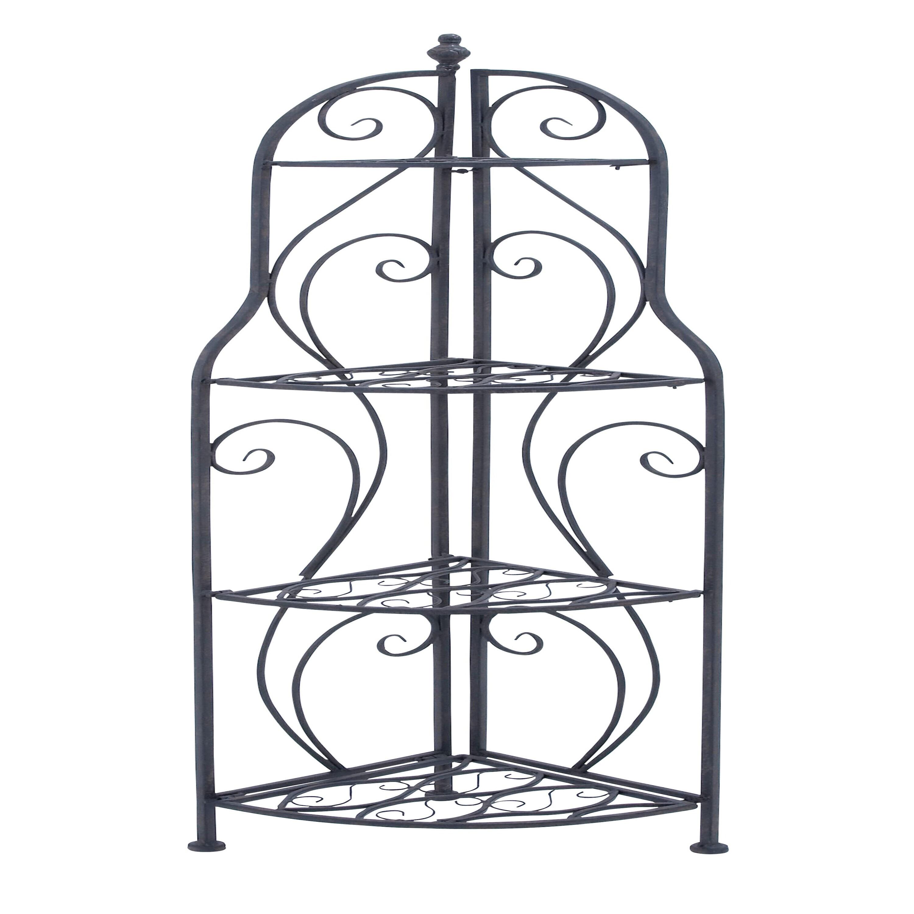 DecMode 17" x 60" Black Metal Scroll Indoor Outdoor Tall Folding 4 Shelves Bakers Rack, 1-Piece