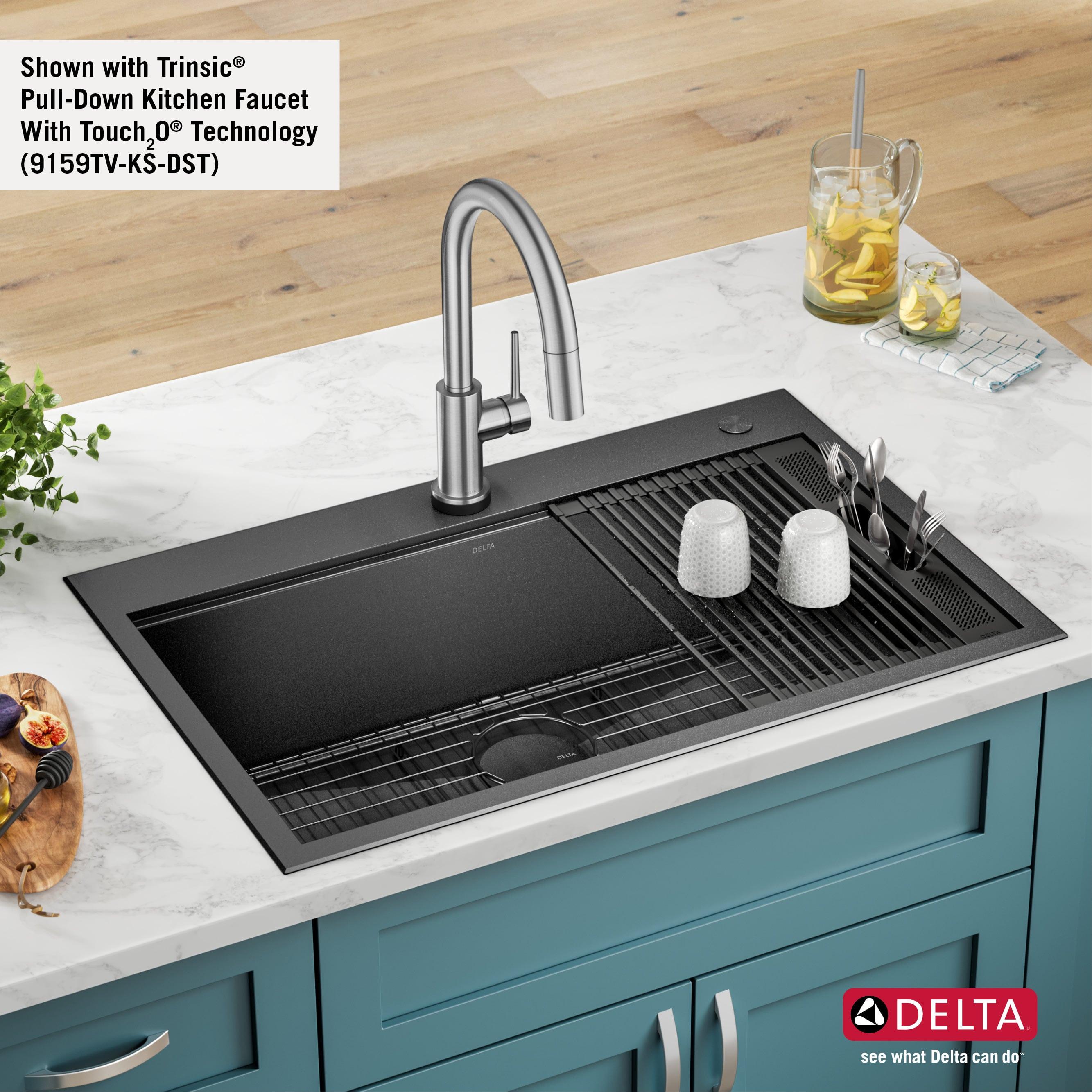 Delta Rivet™ Black Stainless Steel Drop-In Top Mount 16 Gauge Workstation Kitchen Sink Single Bowl