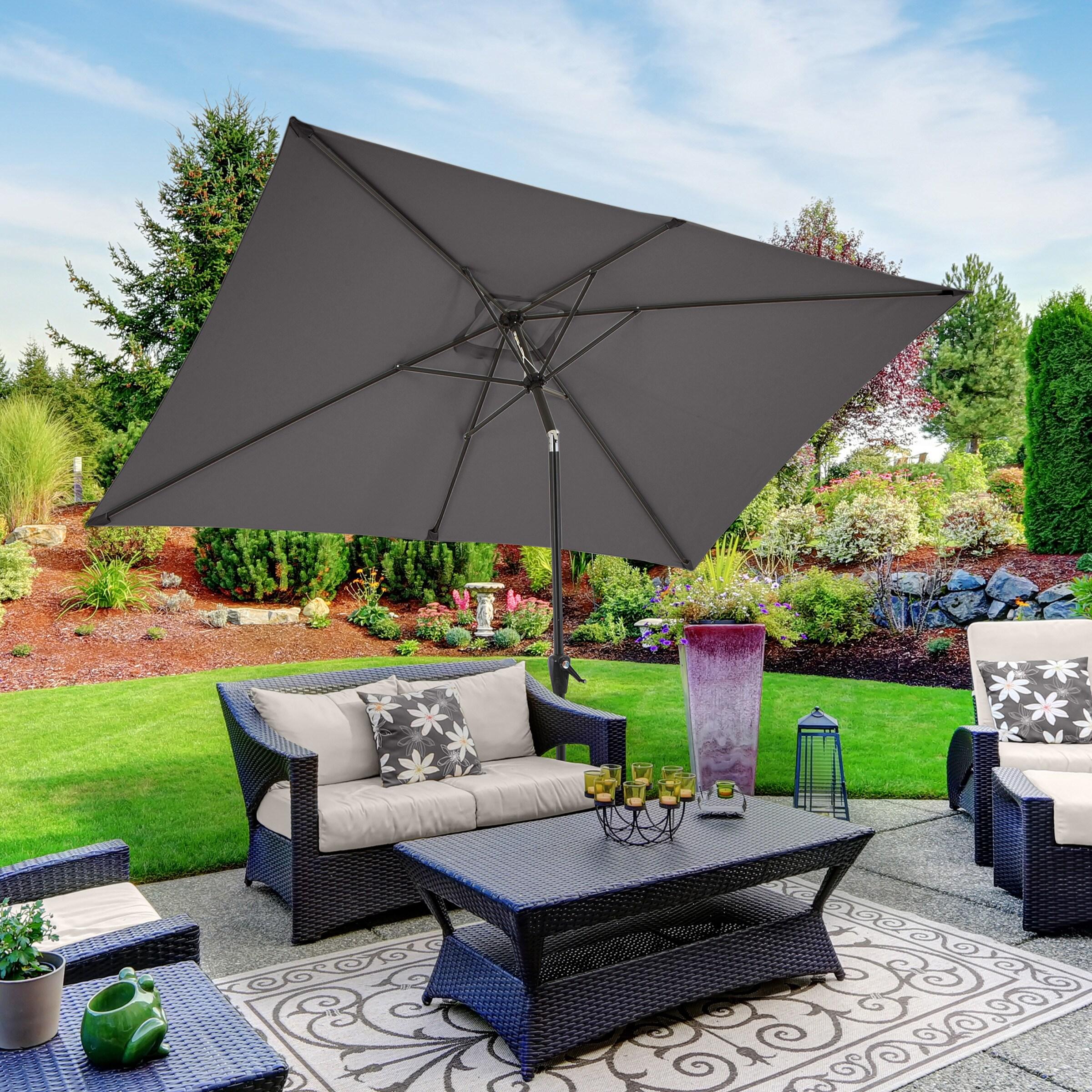 Rectangular Patio Umbrella - 10 Ft Easy Crank Sun Shade with Push Button Tilt for Outdoor Furniture, Deck, Backyard, or Pool by Pure Garden (Gray)