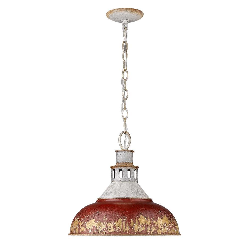 Golden Lighting Kinsley 1-Light Pendant in Aged Galvanized Steel with Antique Red