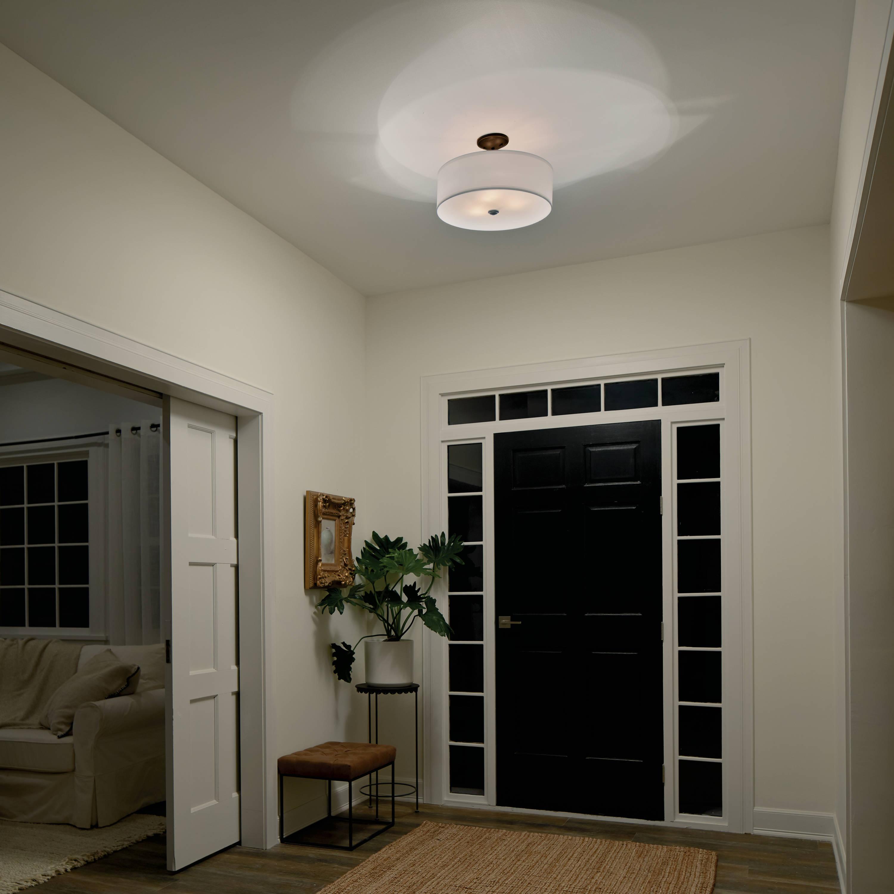 Kichler Shailene 18" 3 Light Olde Bronze Semi-Flush Mount Light with Microfiber Shade