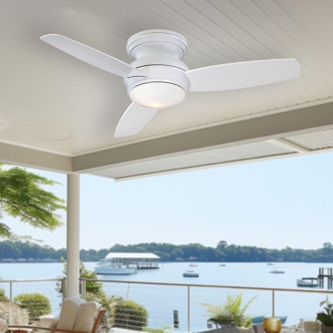 44" Minka Aire Vintage Hugger Outdoor Ceiling Fan with LED Light White Wet Rated for Patio Exterior House Porch Gazebo Garage Barn