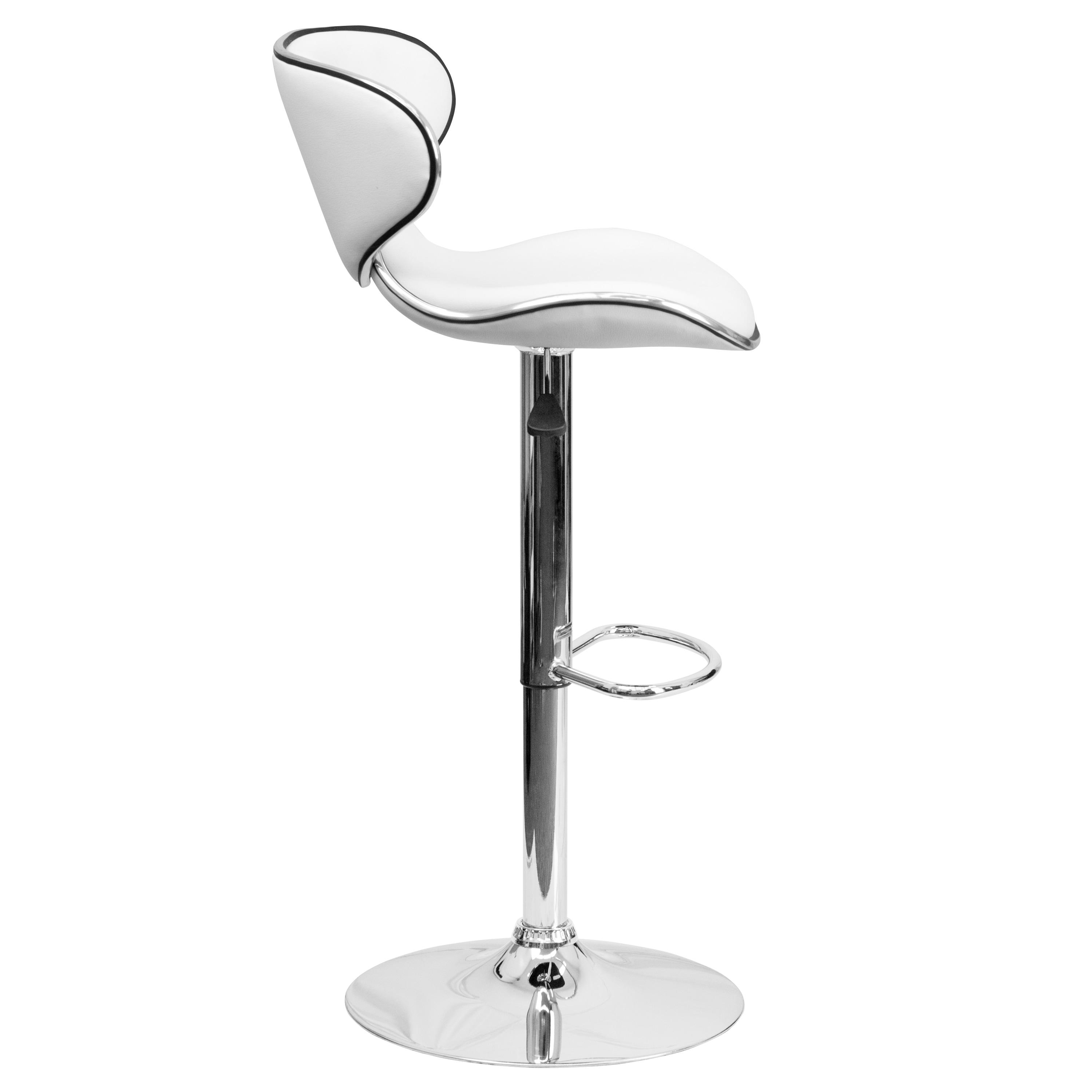 Flash Furniture Contemporary Cozy Mid-Back White Vinyl Adjustable Height Barstool with Chrome Base