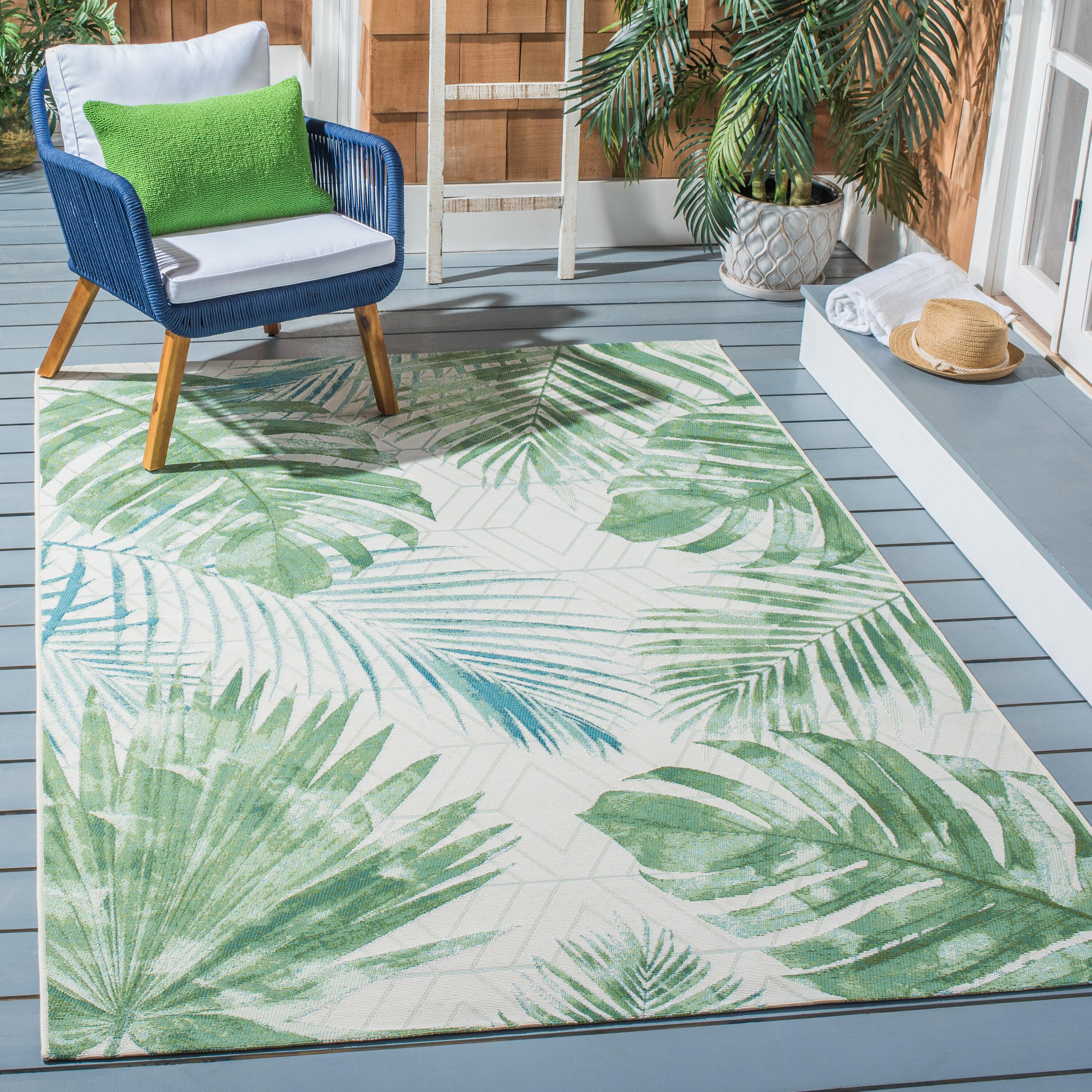 Barbados BAR590 Power Loomed Indoor/Outdoor Area Rug - Green/Teal - 5'3"x7'6" - Safavieh.
