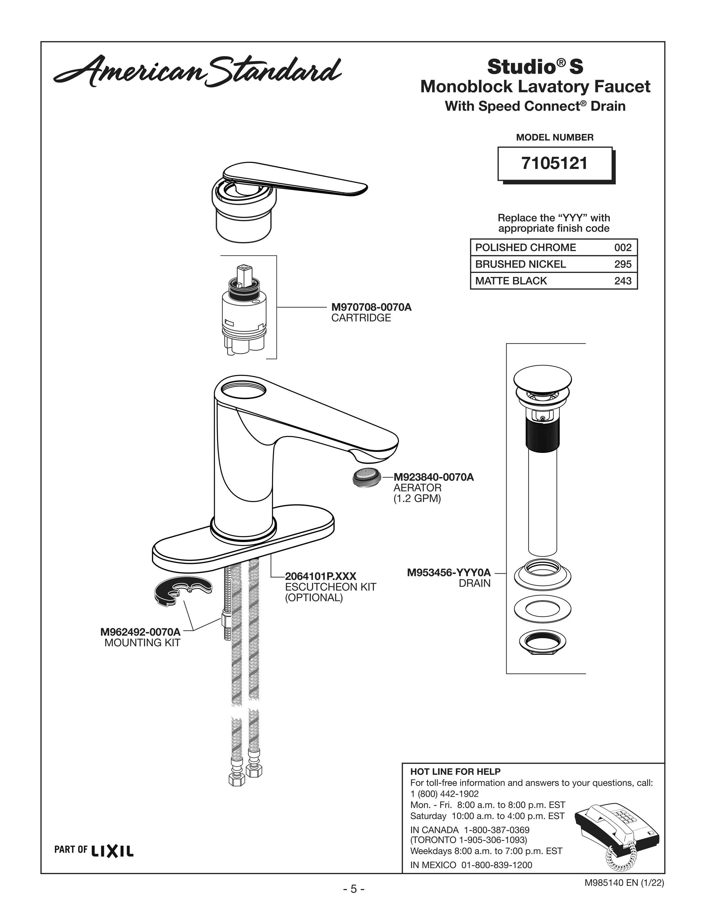 American Standard Studio® S Single Hole Lever Handle Bathroom Faucet 1.2 gpm/ 4.5 L/min